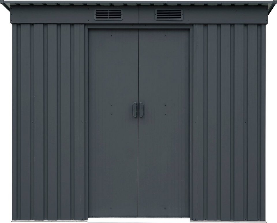 Pergart Gerätehaus Leipzig II 84c, BxT: 205x98 cm, aus verzinktem und  lackiertem Stahlblech, mit Pultdach, Schiebetüren für problemloses Öffnen  auch im Winter
