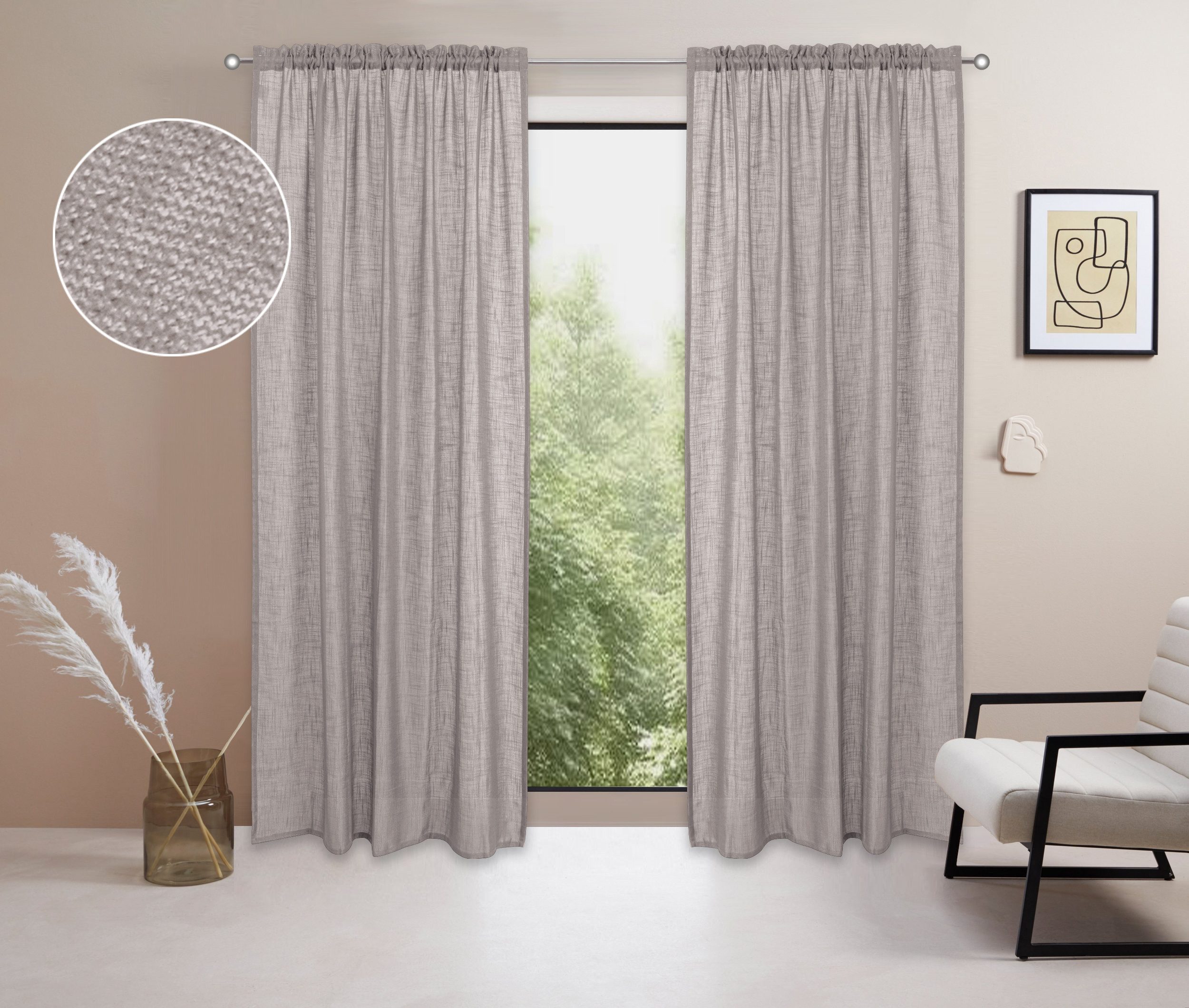LeGer Home by Lena Gercke Gardine Marusha, Leinenoptik, halbtransparent, 1er & 2er Pack, Topseller! (2 St), Stangendurchzug, halbtransparent, Leinenoptik, grob gewebt, verschiedene Größen