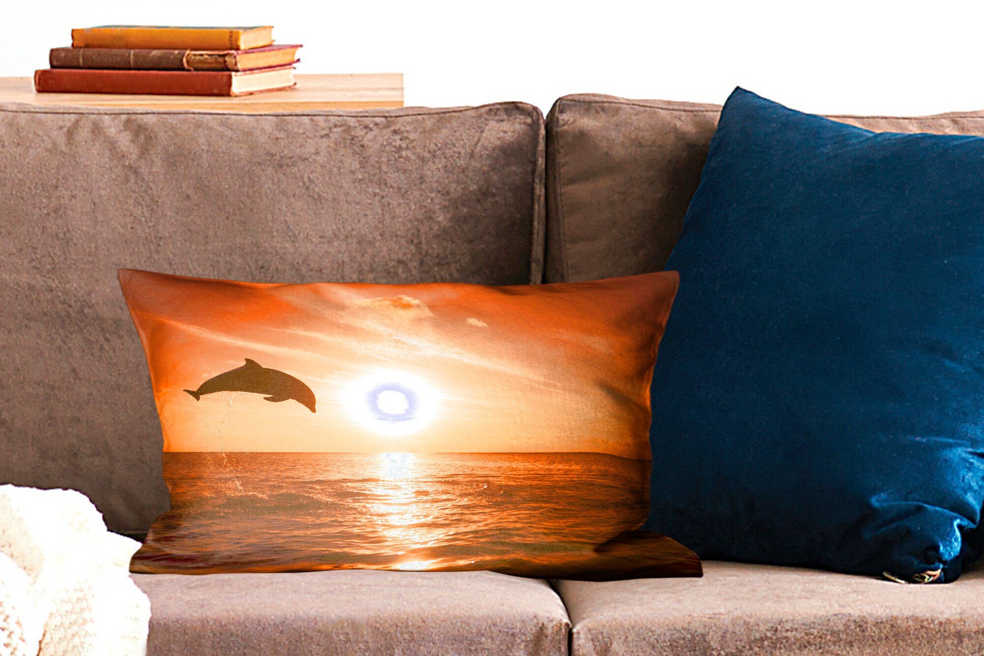 MuchoWow Dekokissen Delfin - Zierkissen, mit Sonne Füllung, Dekoration, - Schlafzimmer Dekokissen Wohzimmer Meer