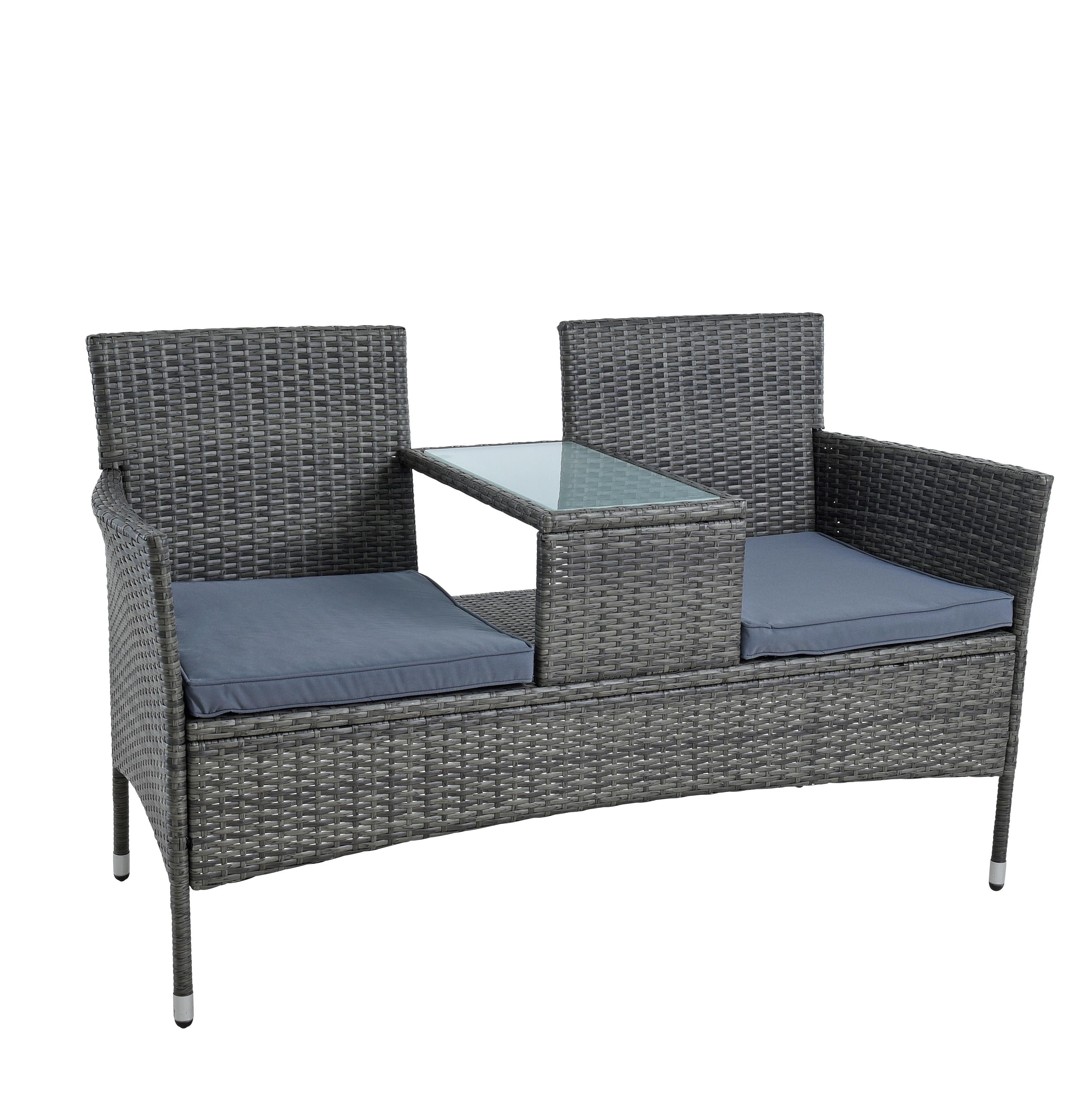 ESTEXO Sitzgruppe Polyrattan Gartenbank Bank Rattan Sitzbank 2-Sitzer Gartenmöbel Anth