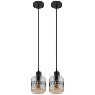 Globo Pendelleuchte, Leuchtmittel nicht inklusive, 2x Hängeleuchte Pendellampe Wohnzimmerlampe Metall Glas amber H 120 cm