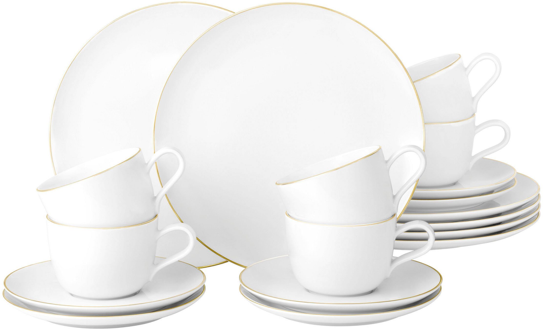 Seltmann Weiden Kaffeeservice Geschirr-Set, Service Liberty Goldrand (18-tlg), 6 Personen, Porzellan, Teller Set, Tassen, gold, Made in Germany, 18 Teile, für 6 Personen