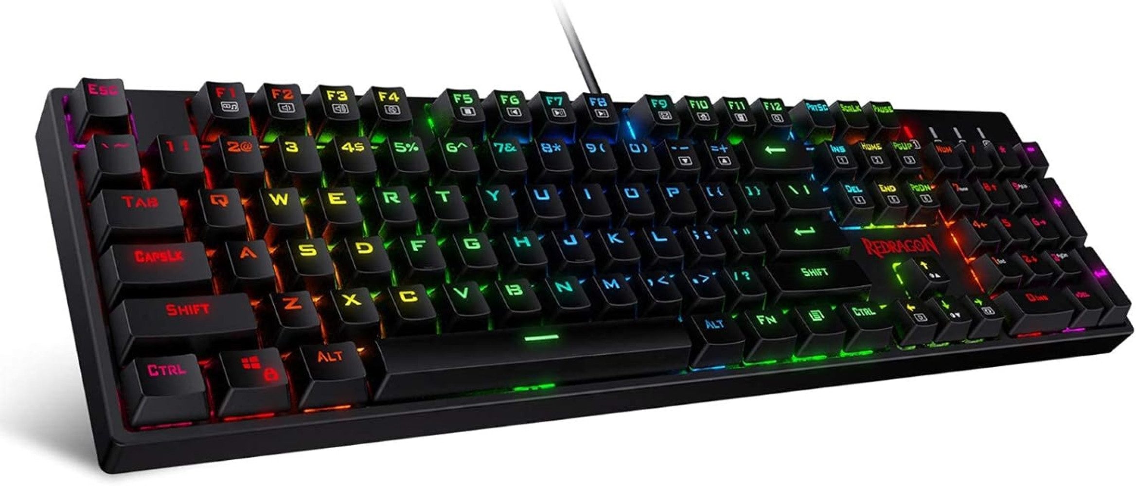 Redragon 104 Tasten, Rote Schalter, QWERTY US-Layout, K582 Mechanische Gaming-Tastatur (RGB LED-Hintergrundbeleuchtung, Anti-Ghosting, für PC & Laptop)