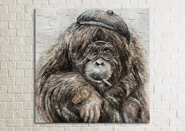 YS-Art Gemälde Image, Tiere, Affe mit Gold Uhr auf Leinwand Bild Handgemalt Braun