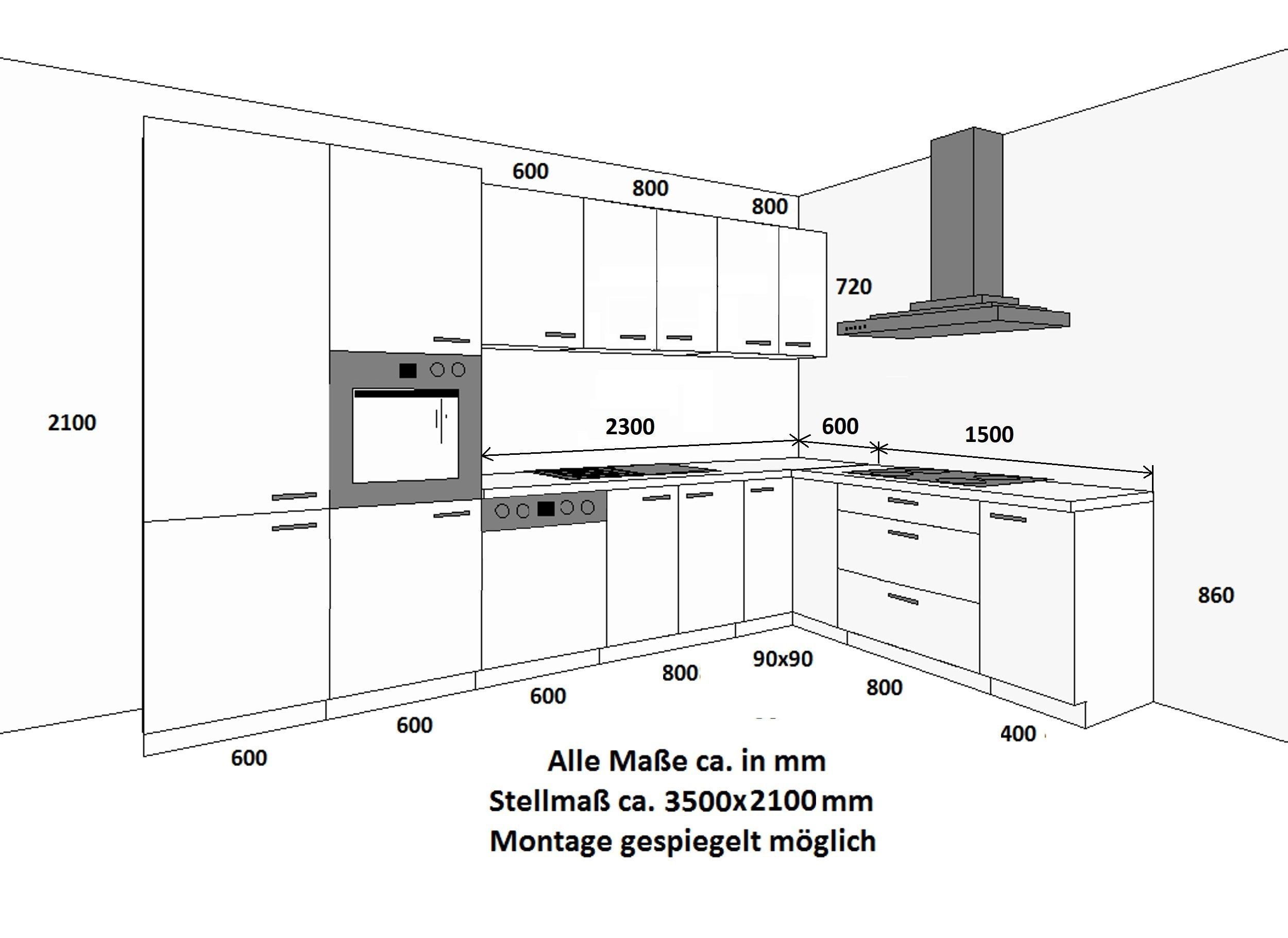 Kitchen Price Bomb: Corner Kitchen STILO 350x210 cm, Kitchenette, Kitchen Unit, Corner Kitchen, White, Country Style