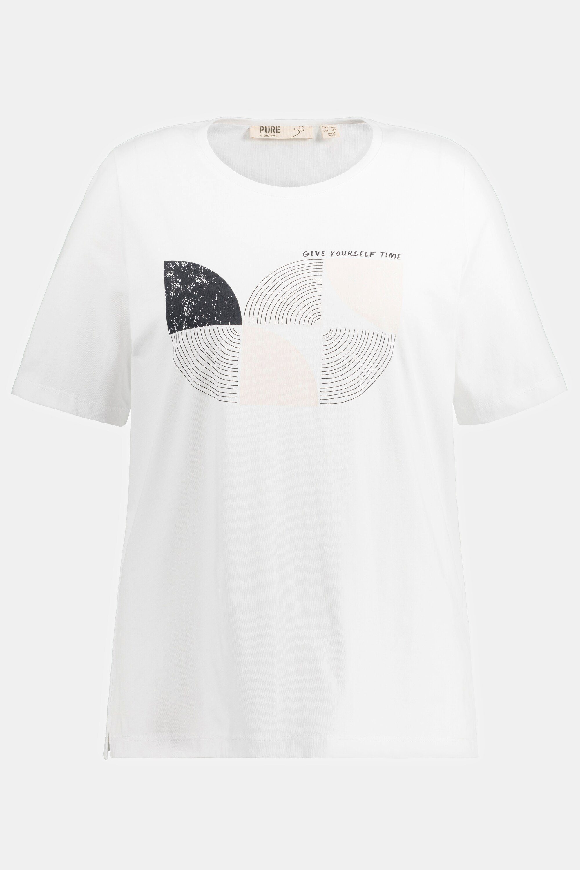 Ulla Popken Rundhalsshirt T-Shirt bedruckt offwhite Halbarm Biobaumwolle Rundhals
