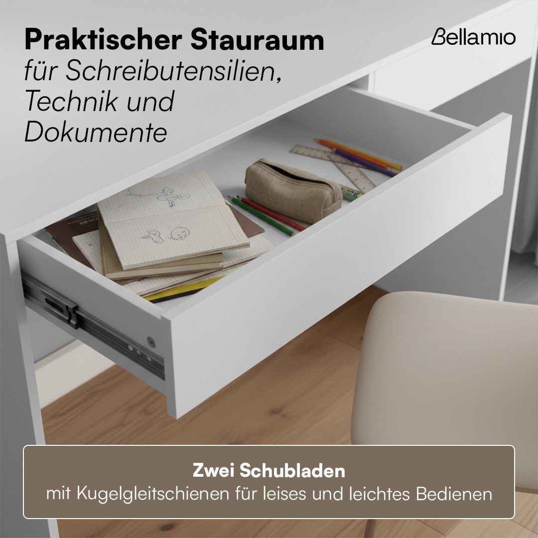 Bellamio Schreibtisch Toce mit 2 Schubladen, Bürotisch, Computertisch (weiß), Breite 110 cm x Tiefe 53 cm – Bild 4 von 5