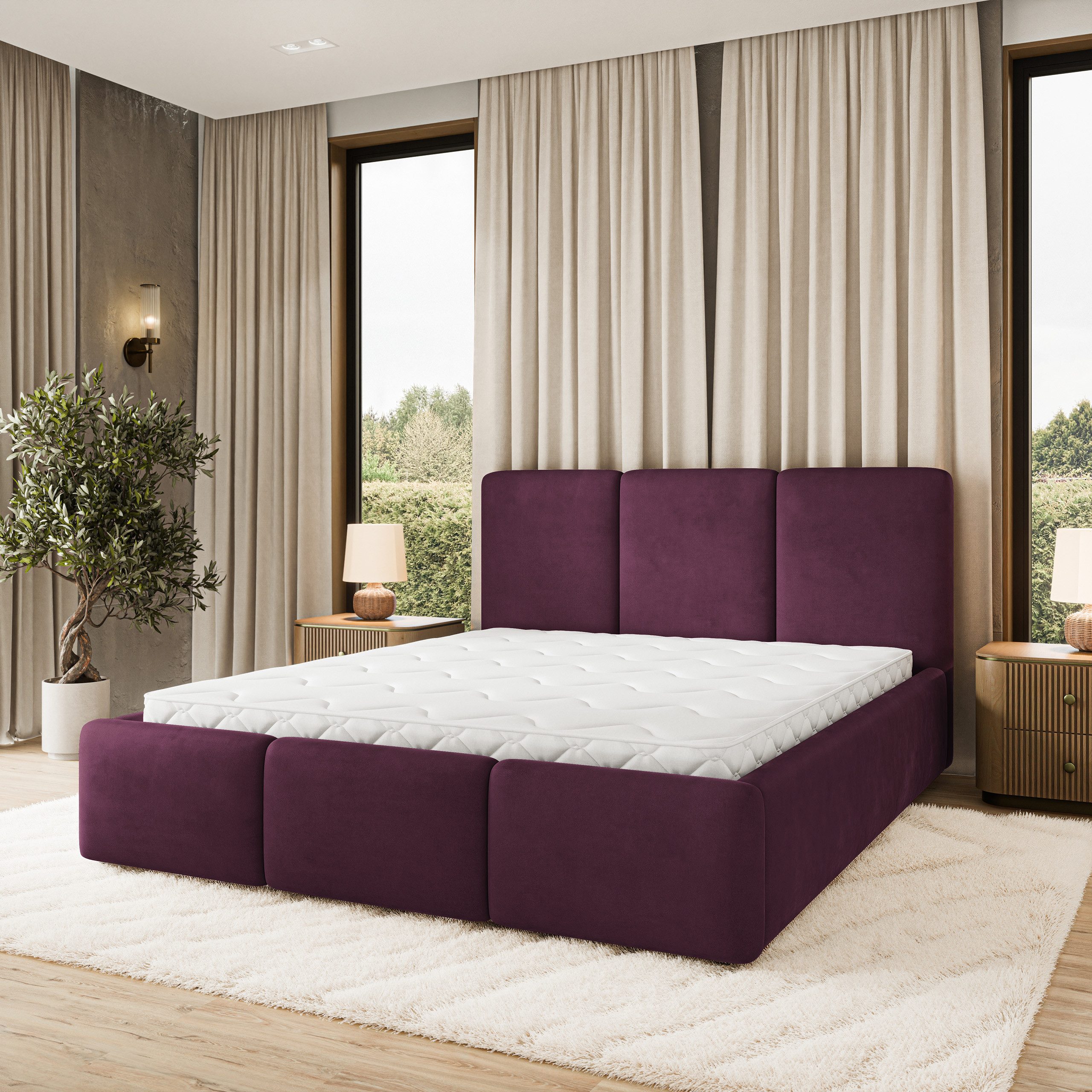 Masseno Polsterbett MORENA 120x200 cm rot (mit Bettkasten und Lattenrost)