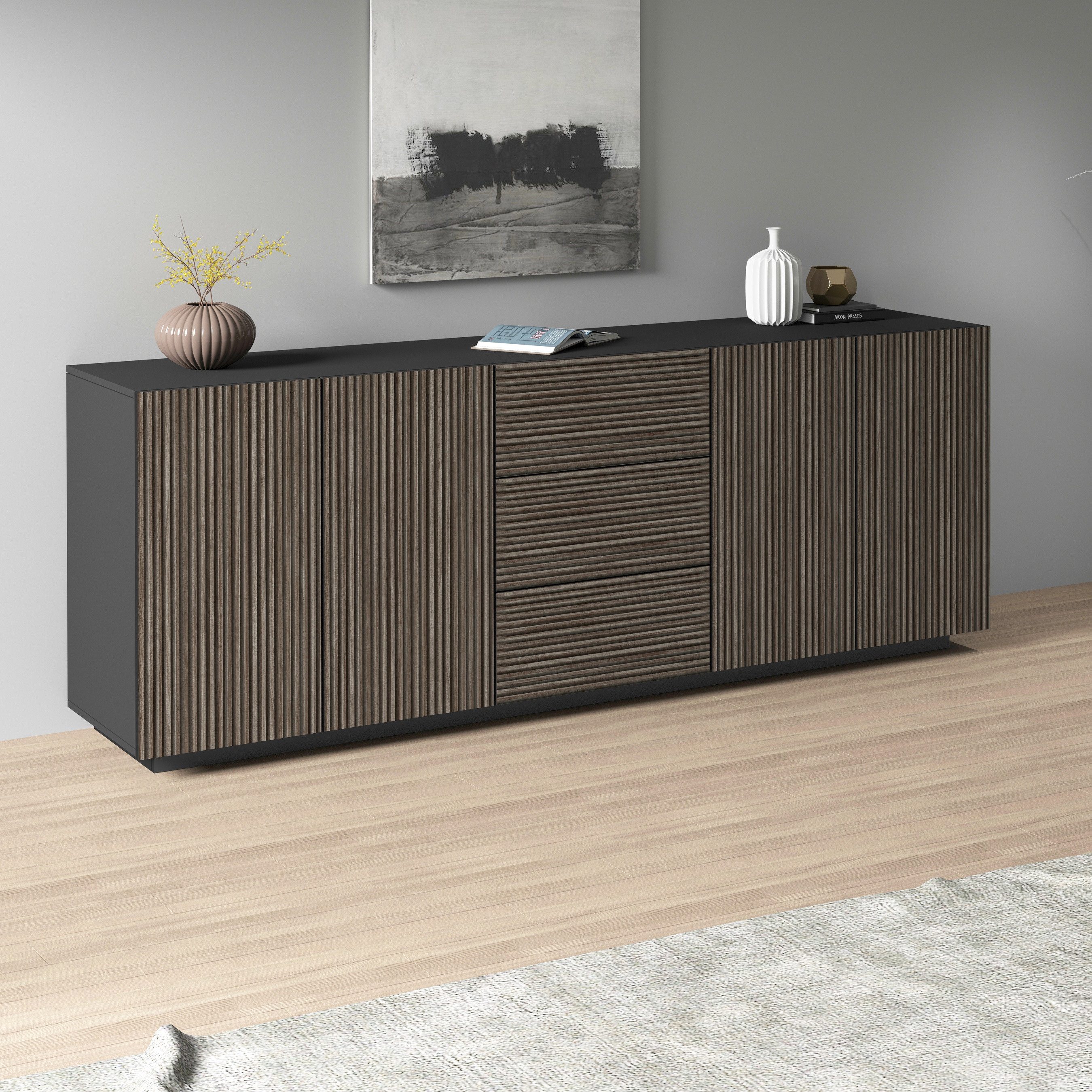 Home affaire Sideboard Vega Sideboard,Kommode,220 cm, mit 4 Türen und 3 Sch günstig online kaufen
