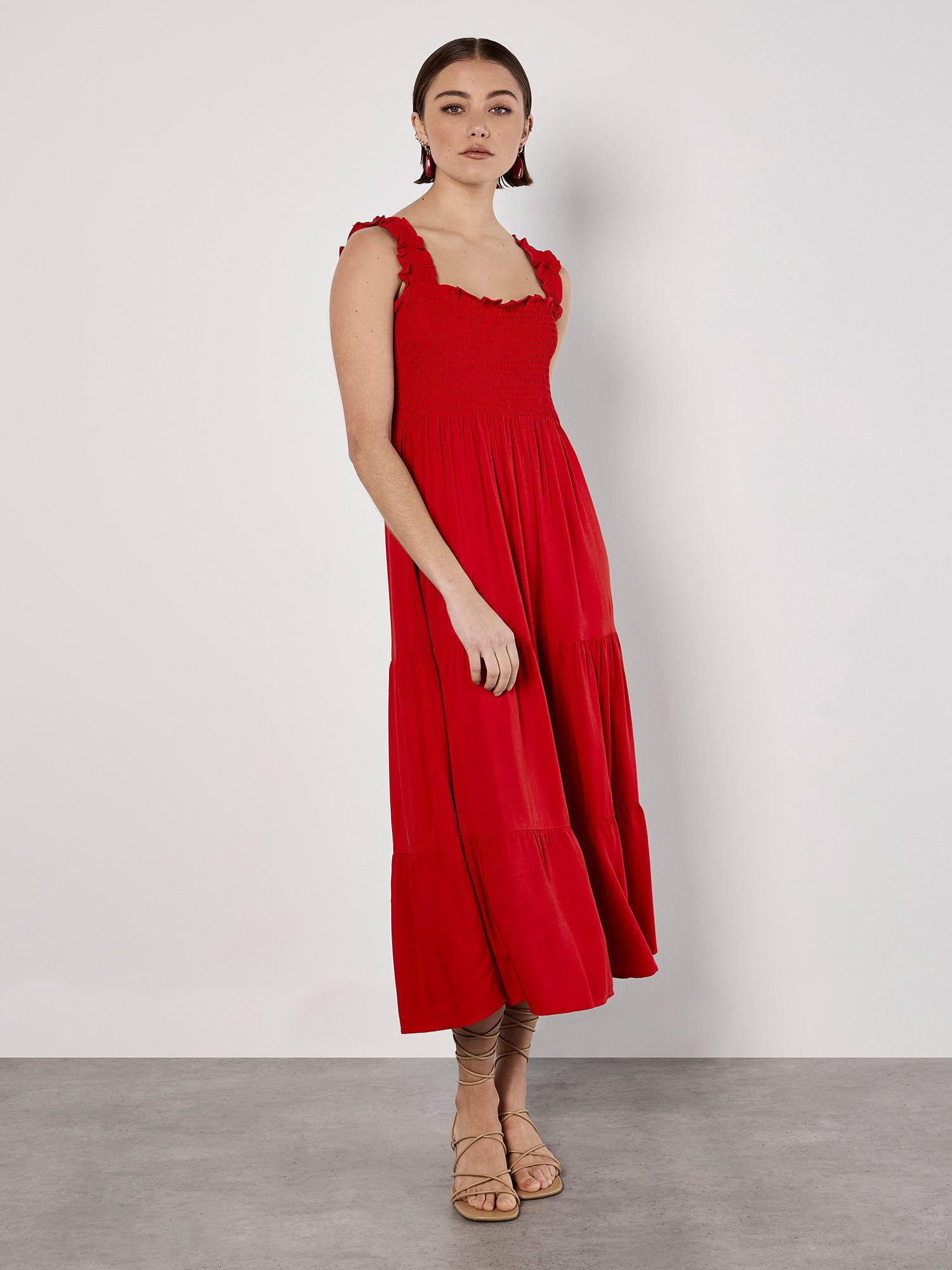 Apricot Midikleid Slub Viscose Smock Dress (1-tlg) mit Smockdetails günstig online kaufen