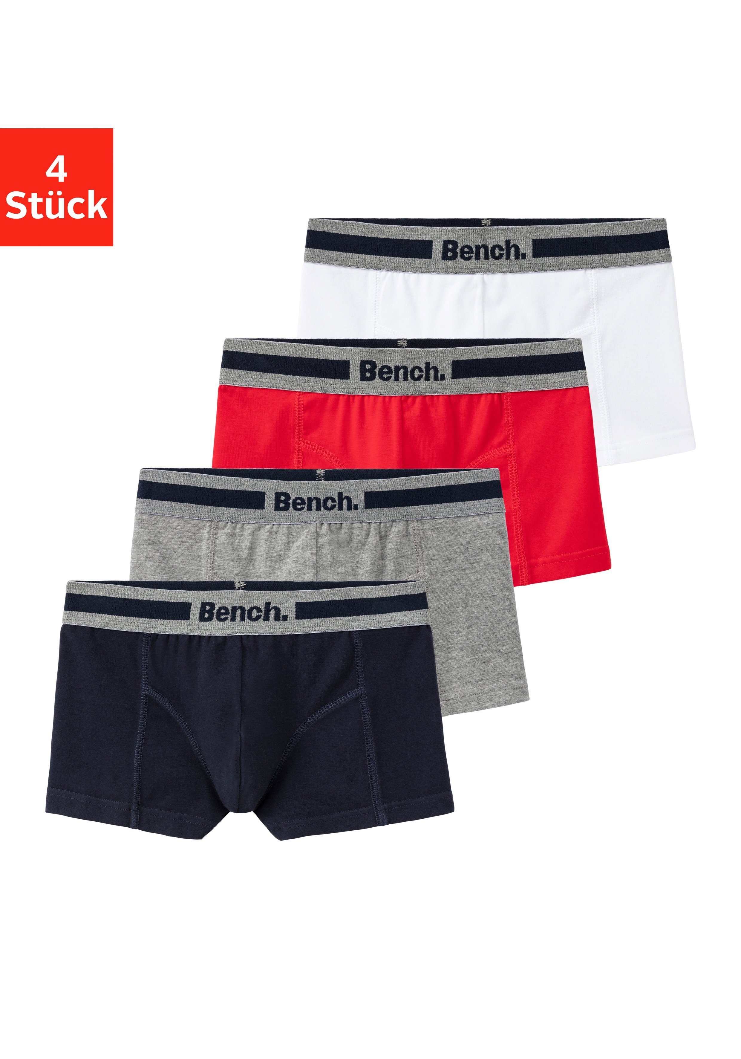 Bench. Boxer (Packung, 4-St) mit Overlock-Nähten vorn rot, grau-meliert, navy, weiß