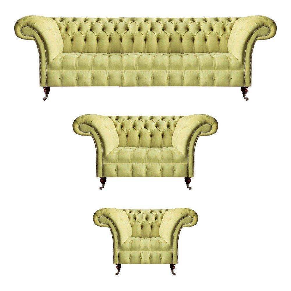 Xlmoebel Chesterfield-Sofa XLMOEBEL Chesterfield Sofa in Gelb mit mittelweicher Polsterung, Chesterfield Sofa Set 3 Teile, Made in Europa