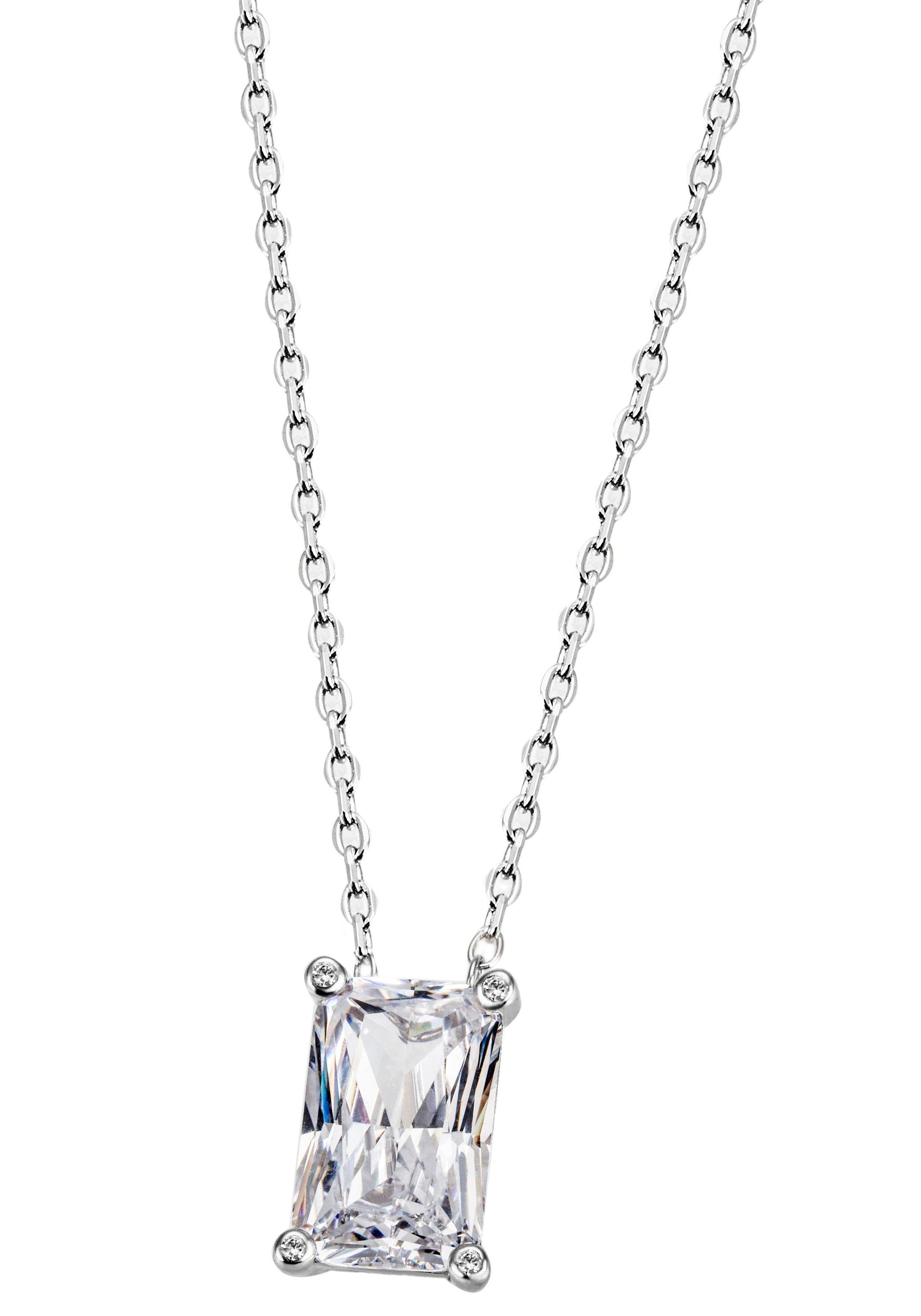 Firetti Kette mit Anhänger Schmuck Geschenk Silber 925 Halsschmuck  Halskette Ankerkette, zu Kleid, Shirt, Jeans, Sneaker! Anlass Geburtstag  Weihnachten, Krabbenfassung mit rechteckigem Zirkonia | Silberketten