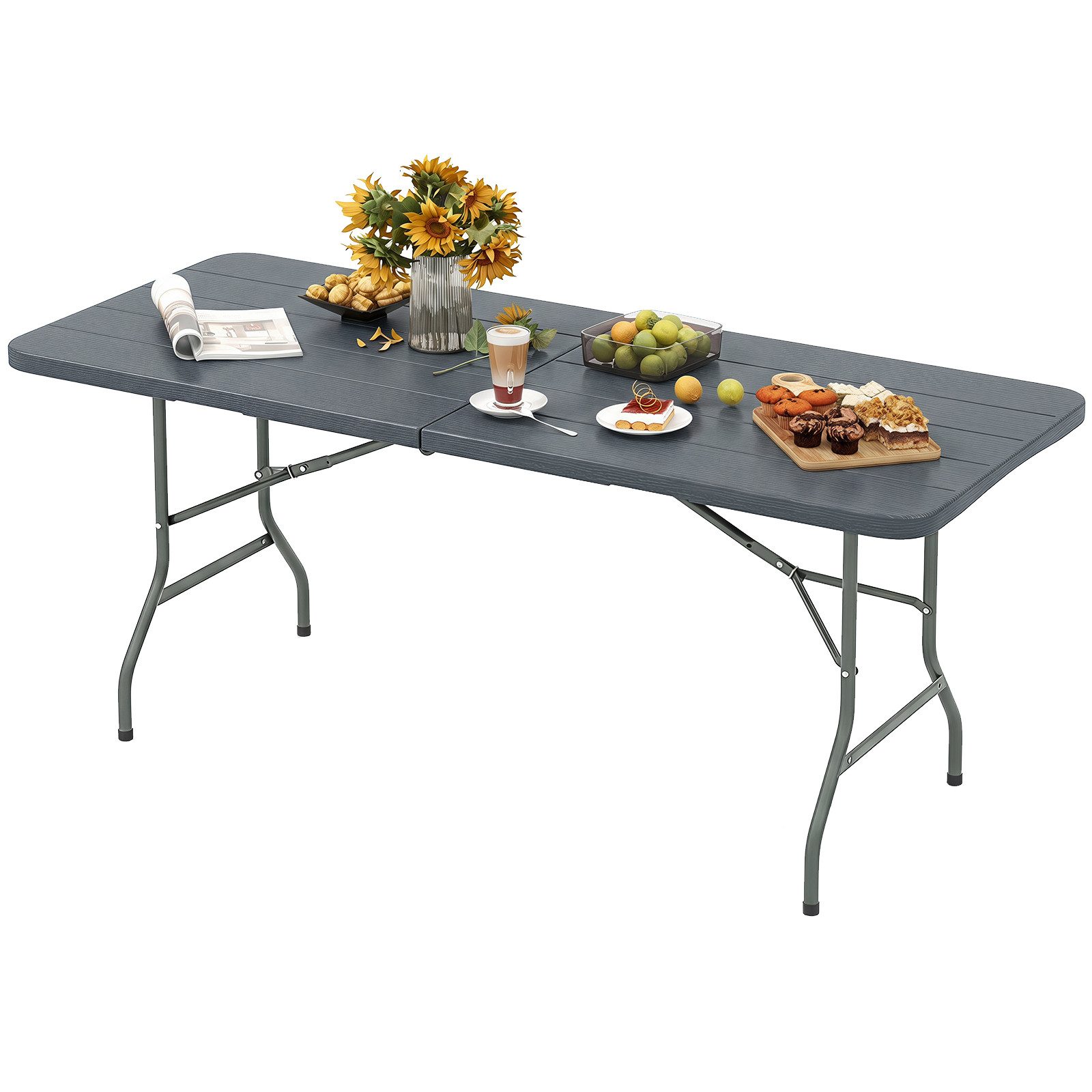 COSTWAY Campingtisch, Klappbar Picknicktisch mit Metallbeinen & Tragegriff