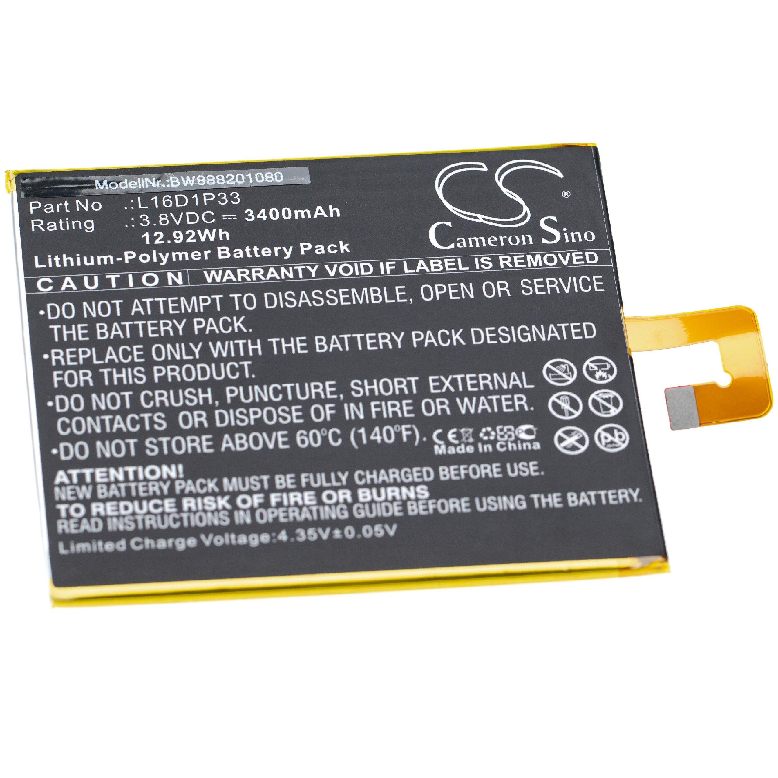 vhbw Ersatz für Lenovo L16D1P33 für Tablet-Akku Li-Polymer 3400 mAh (3,8 V)