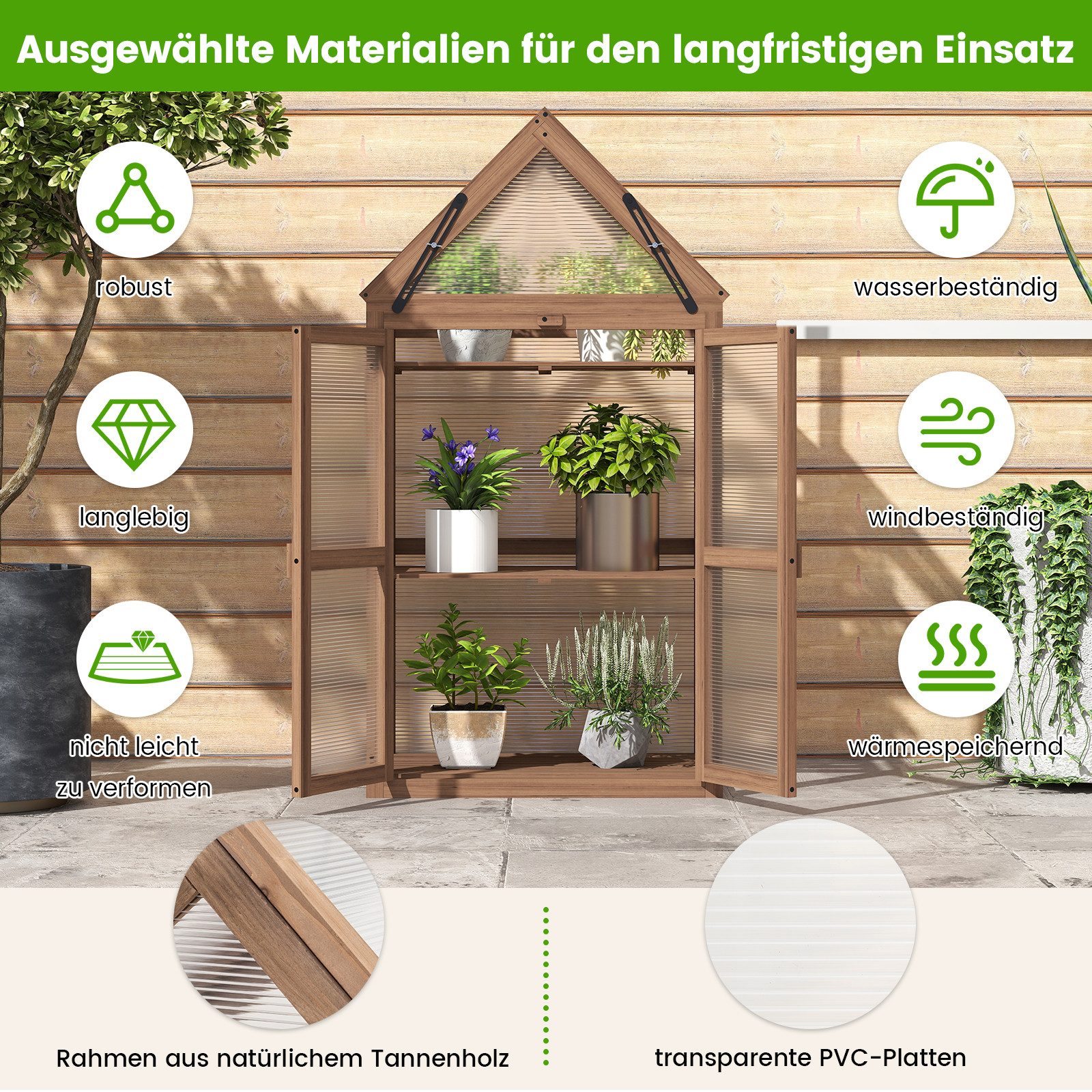KOMFOTTEU Gewächshaus, mit transparentem Doppeltüren & aufklappbarem Dach