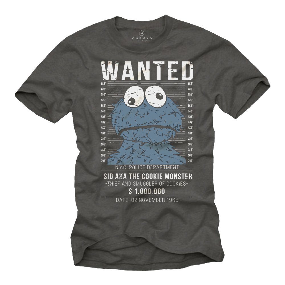 MAKAYA T-Shirt Lustige Sprüche Motiv Wanted Funshirt Coole Fun Geschenke  für Männer mit Druck, aus Baumwolle
