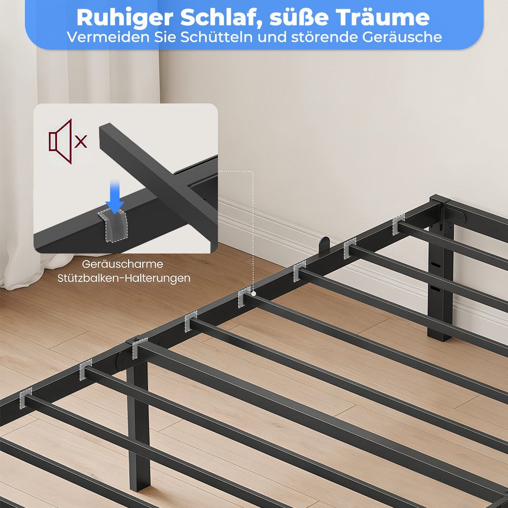 PFCTART Bettgestell Metallbett 140x200 cm, Bettgestell Schwarz (Set, 1-tlg., Stahlbett für Schlafzimmer & Gästezimmer), 360 kg Tragkraft, 31 cm Bodenfreiheit, g – Bild 4 von 5