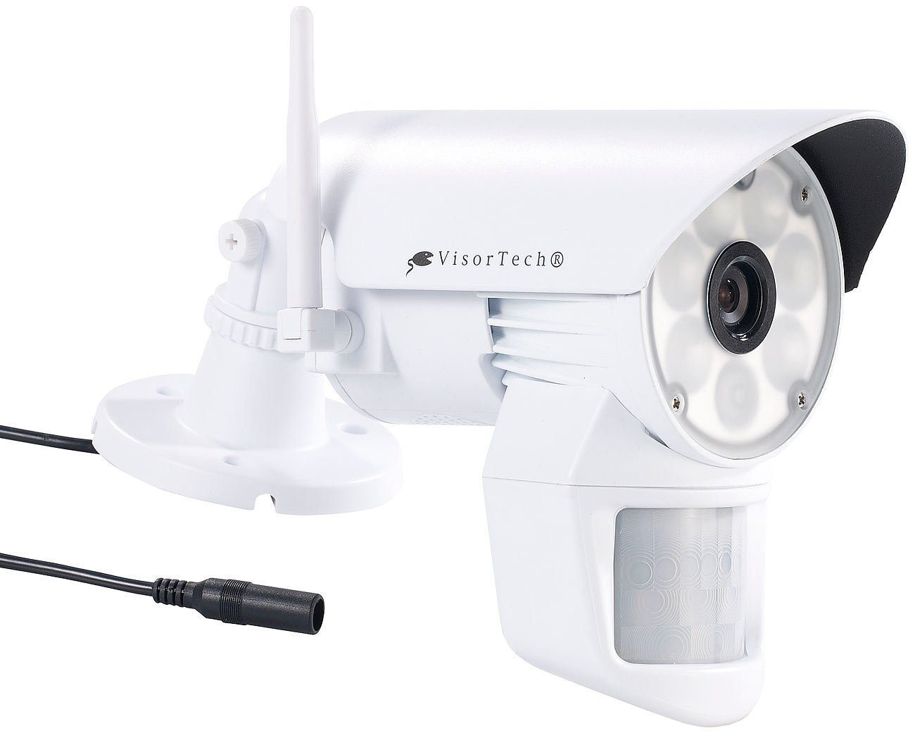 VisorTech Überwachungskamera DSC-720.led weiß mit LED-Licht und PIR-Sensor  Überwachungskamera (Außenbereich, Innenbereich, Gegensprechfunktion,  Ferngesteuertes und automatisches Aufzeichnen per Bewegungsmelder, 6 weiße  High-Power-LEDs und eine Infrarot