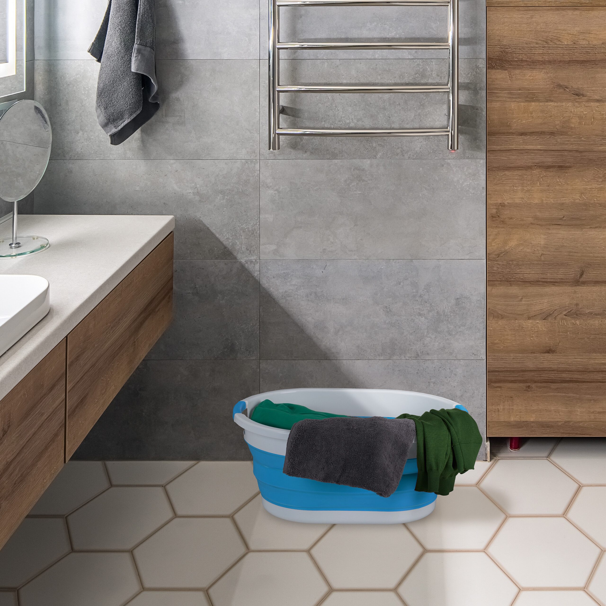 relaxdays Wäschekorb Faltbarer Wäschekorb 24 Liter, blau günstig online kaufen