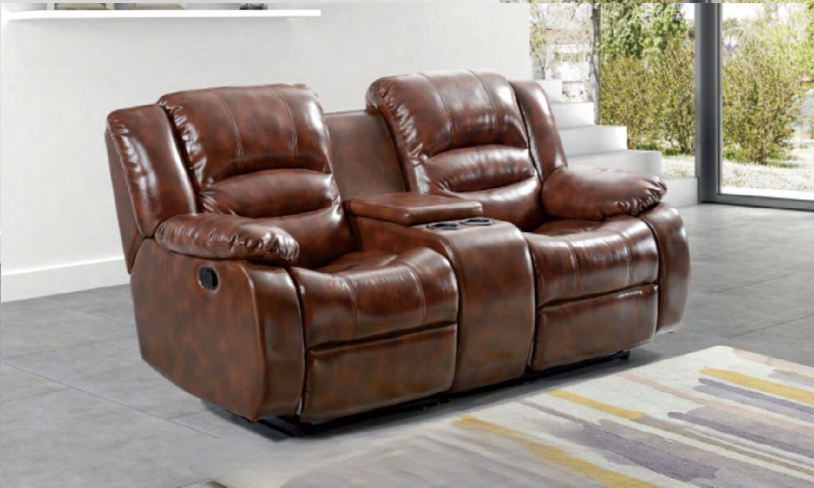 Sofa Wohnzimmer, mit 2 1 Braun JVmoebel Relaxfunktion Sofa Polster Relax Sitzer Teile, Couchen Design