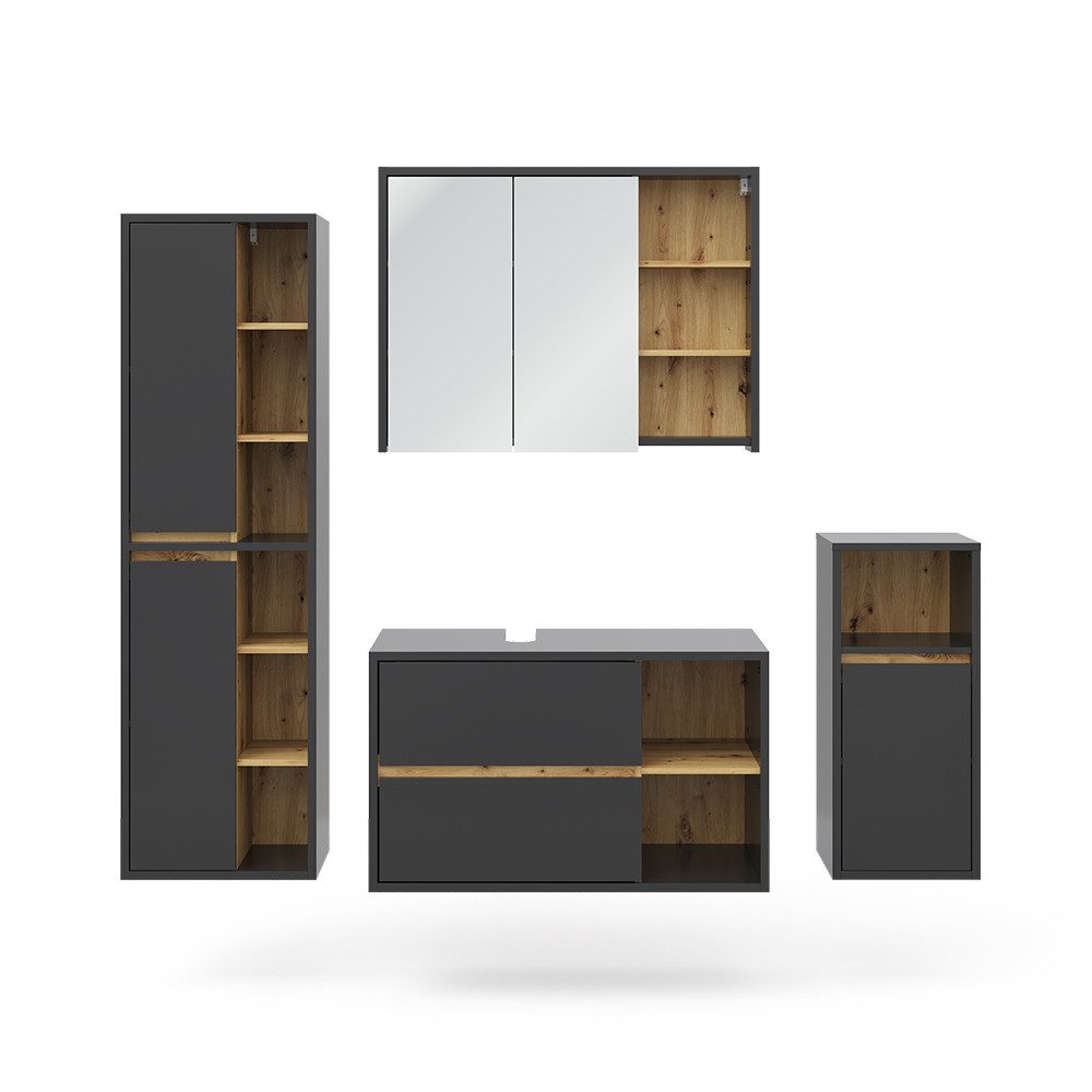 Vicco Badmöbel-Set Viola, Anthrazit/Eiche, 4 Teile, günstig online kaufen