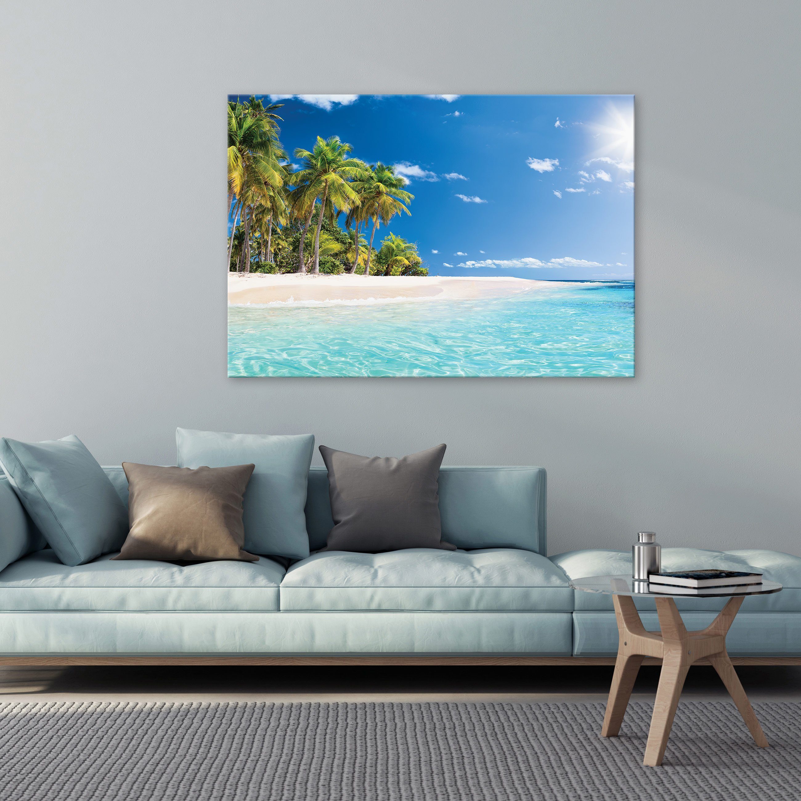 Wallarena Leinwandbild Strand Natur für XXL Tropische Wohnzimmer Wandbilder Aufhängefertig Meer Schlafzimmer, Leinwand Bilder Modern Groß (Einteilig), Kunstdruck Canvas Palmen Bild Wandbild Auf Leinwandbilder