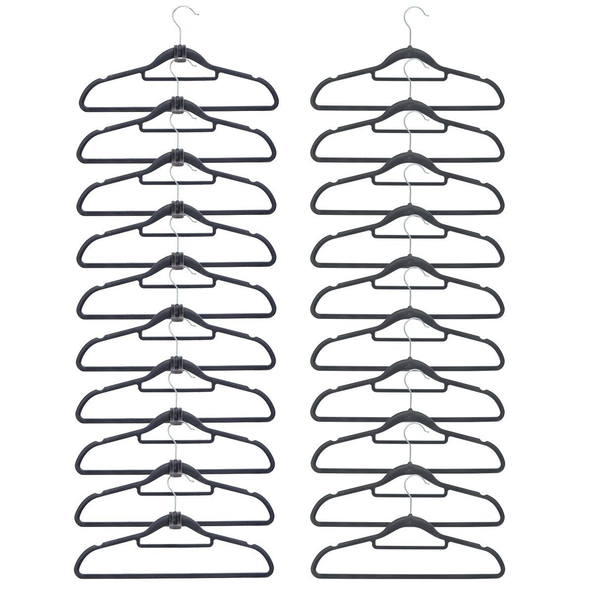 eyepower Kleiderbügel 20 Samt Kleiderbügel 10 Haken-Organizer Antirutsch, Hemden-Bügel Rutschfest grau