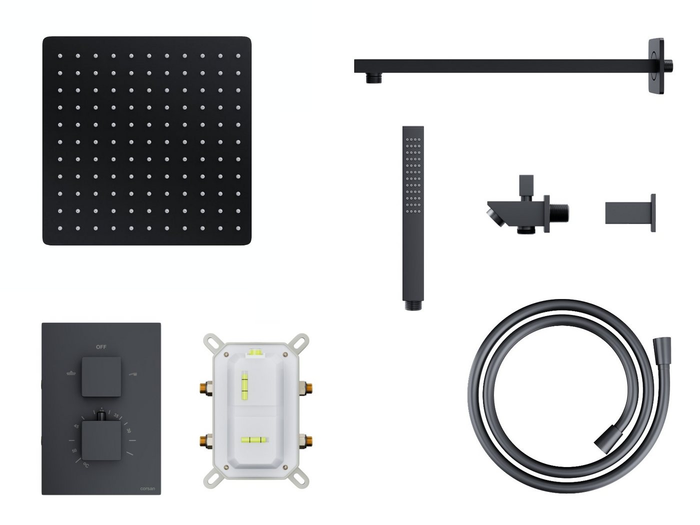 Thumbnail - KOLMAN Stangenbrause-Set ANGO Komplettes Unterputz Duschsystem Thermostatisch in Schwarz, Höhe 20 cm, in Schwarz