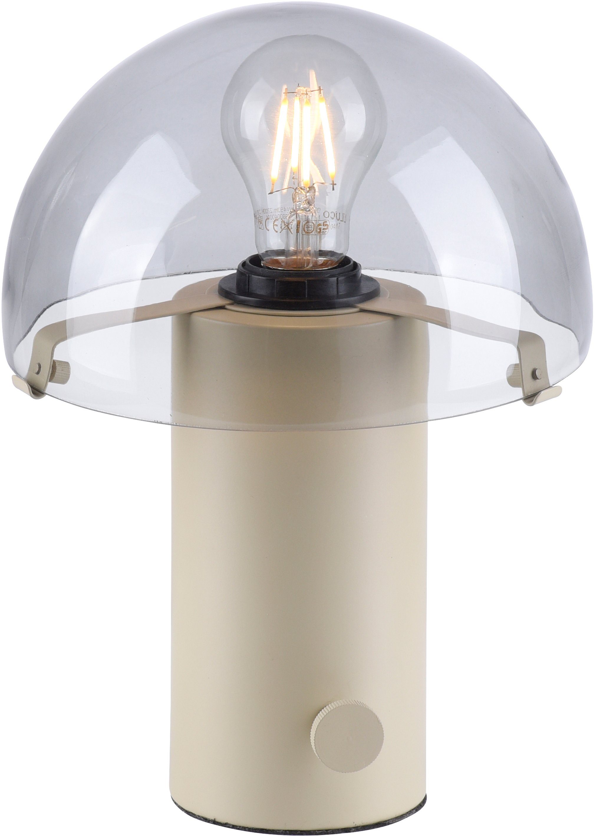 andas Tischleuchte Skickja, Ein-/Ausschalter, ohne skandinavisch Drehschalter, Leuchtmittel, Tischlampe Pilzlampe beige/rauchglas E27