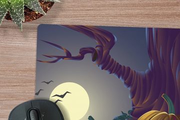 MuchoWow Gaming Mauspad Zwei Kürbisse in einer Halloween-Nacht in einer Illustration (1-St), Mousepad mit Rutschfester Unterseite, Gaming, 40x40 cm, XXL, Großes