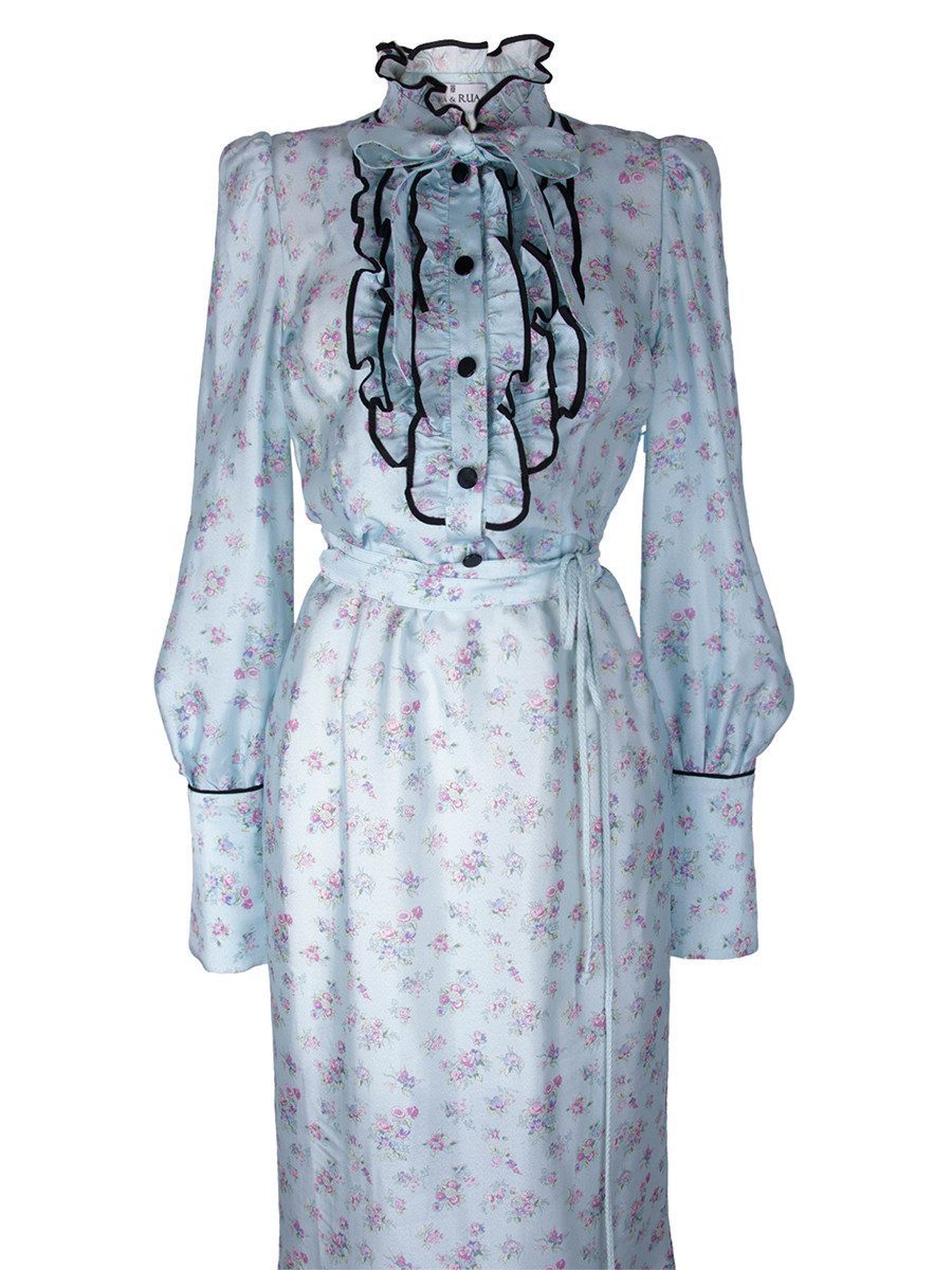 RUA & RUA Cocktailkleid Seidenkleid Maxikleid Floral Abendkleid Kleid aus Seide mit Rüschen Cocktailkleid Damen, Seidenkleid, Maxikleid, floral,elegant