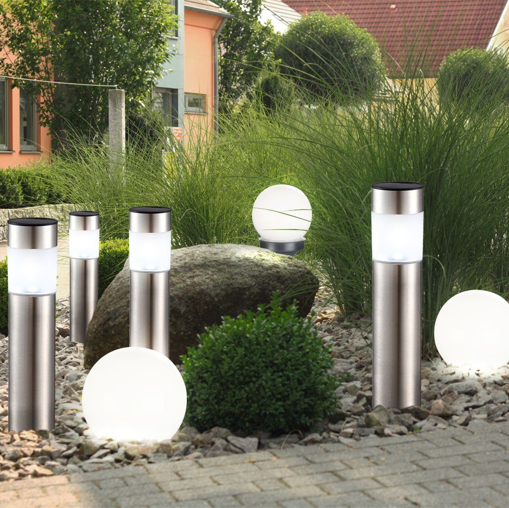 Steck Solar Garten LED fest Lampen LED Strahler LED-Leuchtmittel verbaut, Kugel Weg etc-shop Set Gartenleuchte, 7er