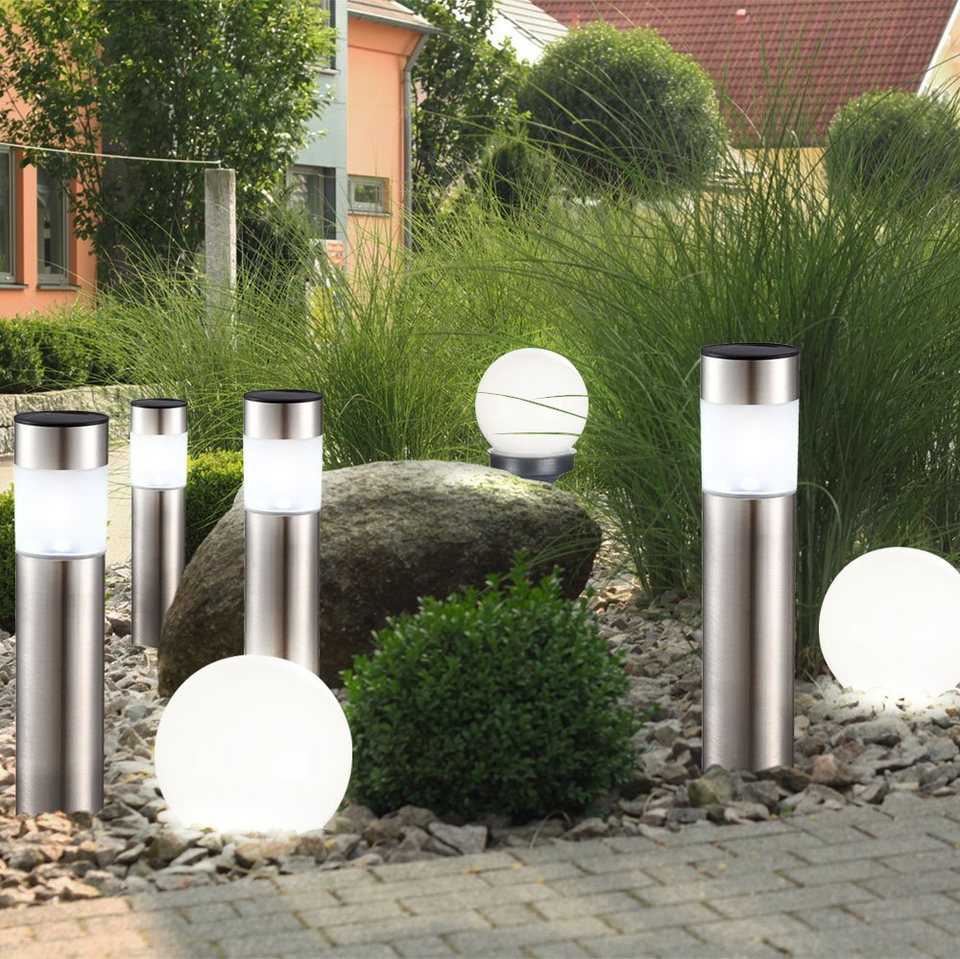 etc-shop LED Gartenleuchte, LED-Leuchtmittel fest verbaut, 7er Set LED  Solar Lampen Kugel Steck Strahler Garten Weg