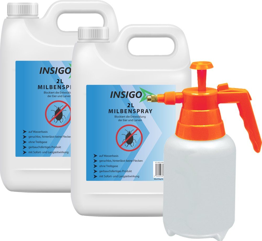 Milben-Spray mit 4 Insektenspray l, INSIGO Ungezieferspray, Wasserbasis, nicht, Milben-Mittel auf Anti geruchsarm, / ätzt brennt Langzeitwirkung