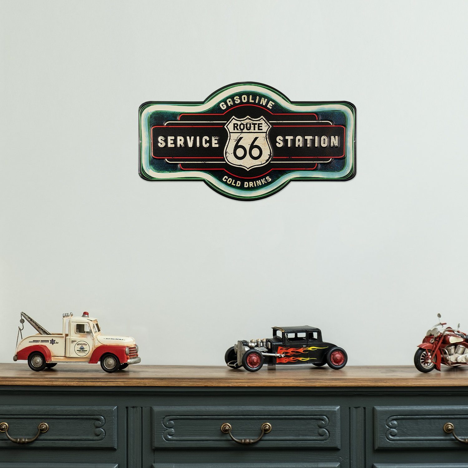 Moritz Metallschild Route 66 Tankstelle Gas Neon Look Bar USA US, Vintage Retro Deko Schild Metallschild Wandbild Schild