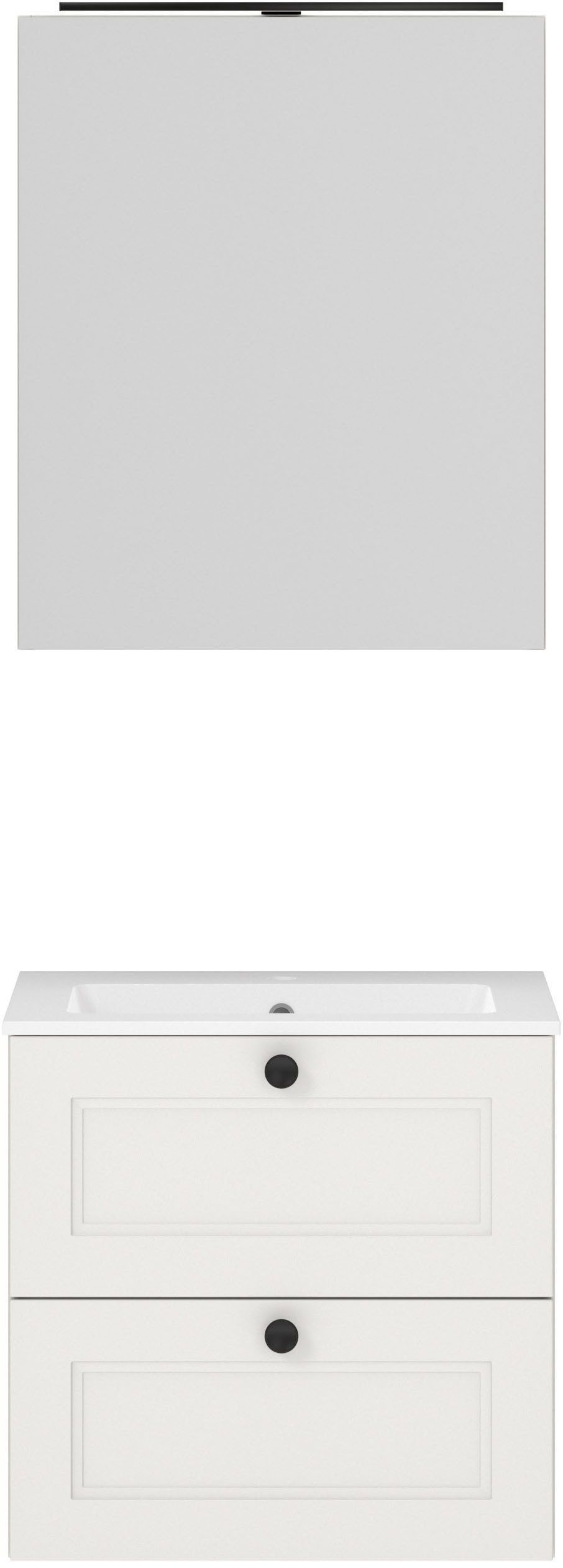 nobilia® Badmöbel-Set Cascada, (Set, 2-St., mit Waschbecken, inkl. Spiegelschrank mit Beleuchtung), vormontiert, mit Soft-Close, in vier Breiten