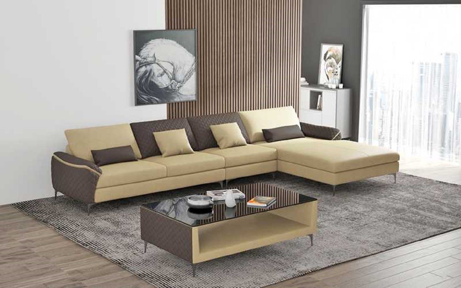 JVmoebel Ecksofa Luxus Eckgarnitur Ecksofa L Form Liege Couch Sofa Wohnzimmer, 3 Teile, Made in Europe Beige