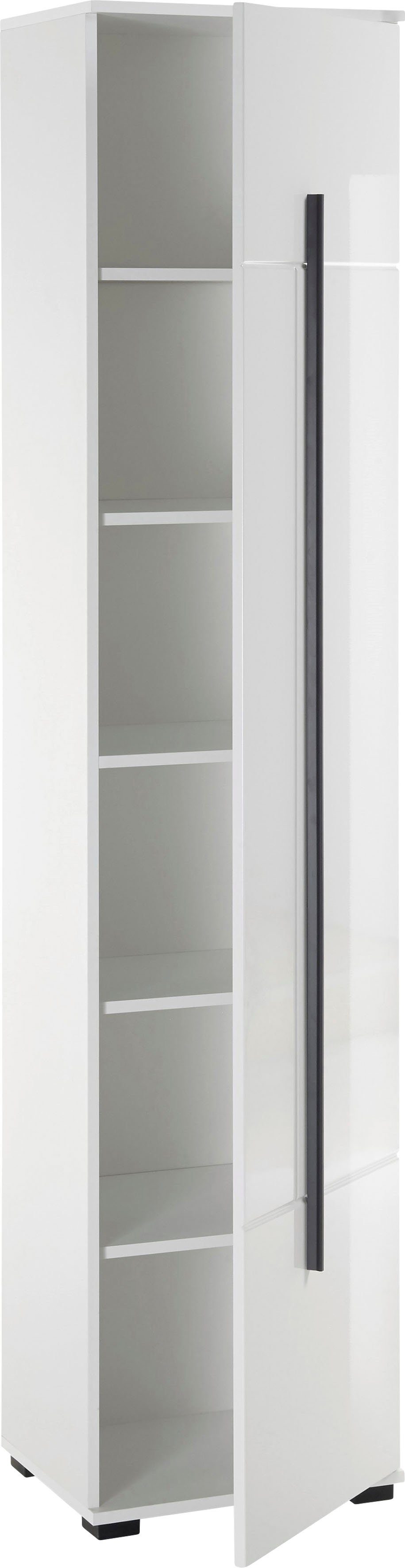 Home affaire Hochschrank Cantara, Badschrank in Hochglanz Weiß, Hochschrank im modernen Design mit schwarzen Griffen, ausreichend Stauraum