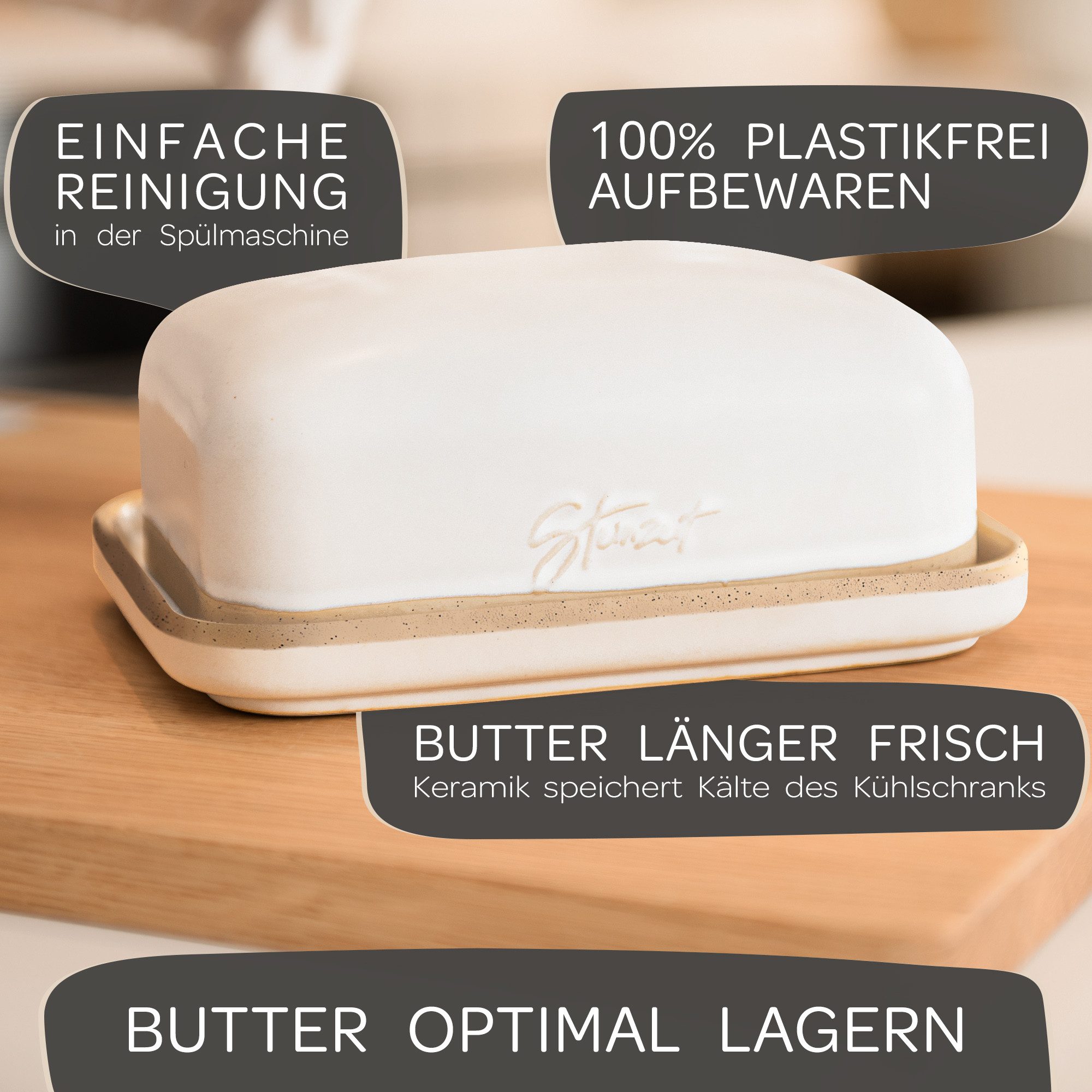 Steinzeit Butterdose Butterdose - Butterdose Keramik für alle gängigen Butter (250gr), Butterglocke mit einzigartigem Design und Spülmaschinengeeignet