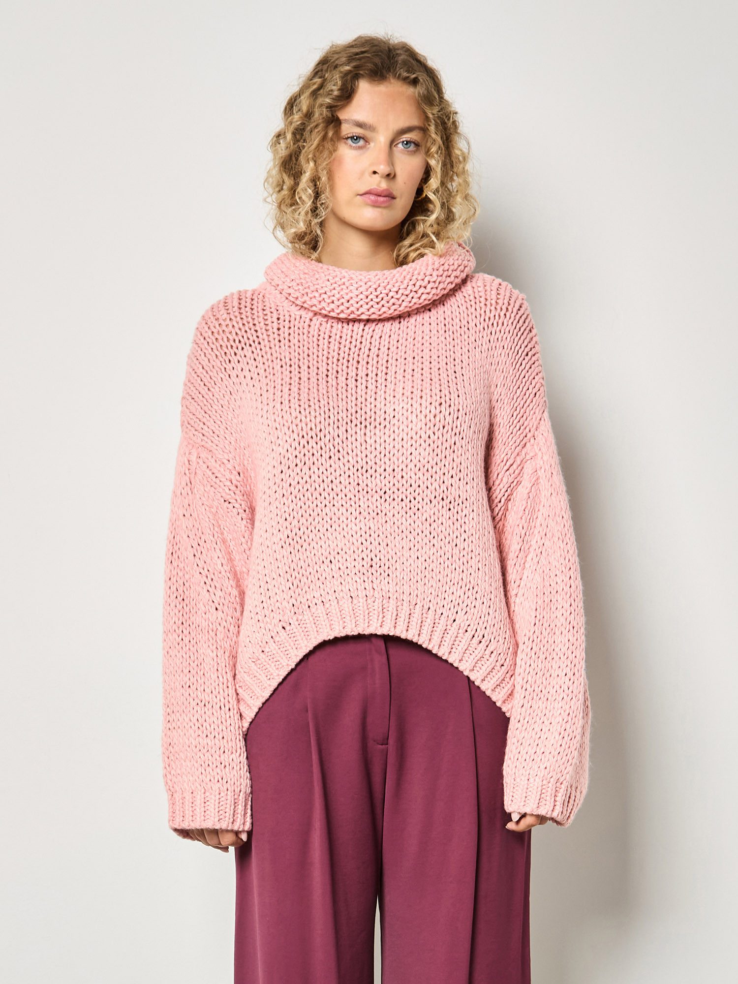 Apricot Rollkragenpullover Grobstrick-Pullover mit weitem Rollkragen