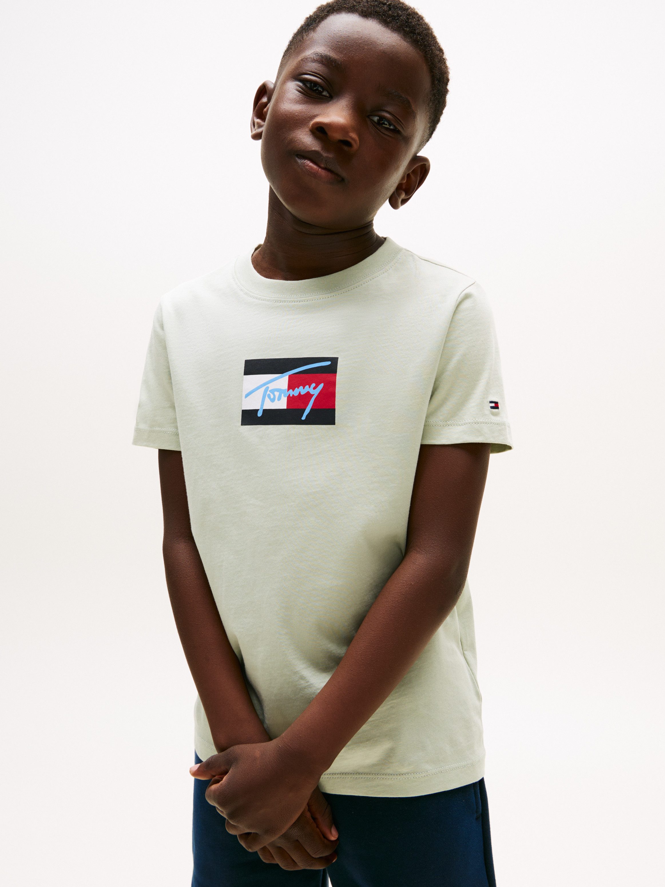 Tommy Hilfiger T-Shirt TOMMY SCRIPT FLAG PRINT TEE SS für Kinder bis 16 Jahre, mit Logo-Print