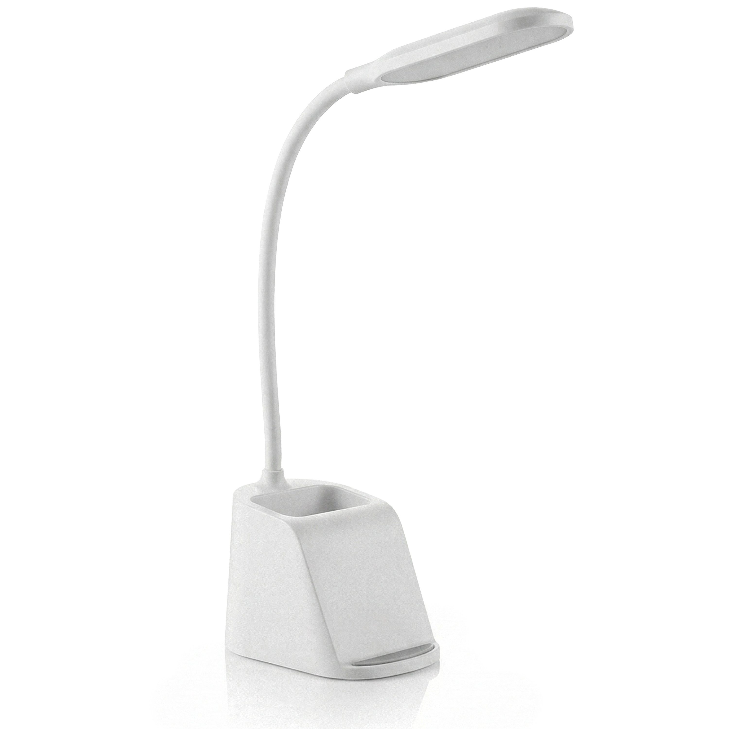 BEARWARE Schreibtischlampe LED Dimmbar mit Wireless Charger, Bürölampe, Leselampe, Tischleuchte, mehrere Helligkeitsstufen, Nachtlichtfunktion, LED fest verbaut, warmweiß, neutralweiß, kaltweiß, 3 Lichtmodi, Touch, mit Stifthalterung, Ladegerät QI Charger