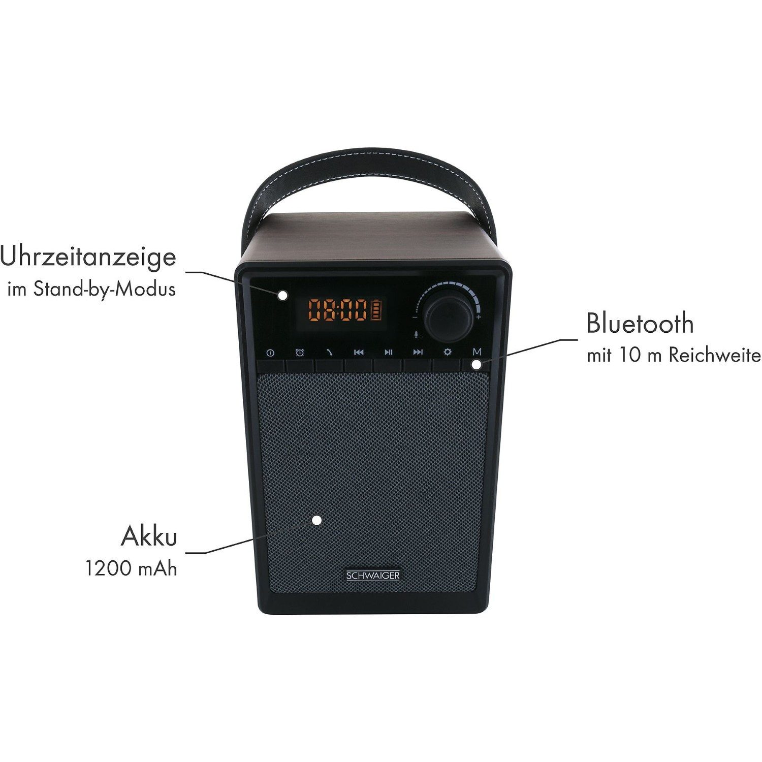 Schwaiger Radiowecker Radiowecker tragbar mit Bluetooth Lautsprecher Radio FM UKW AUX SD MP3-Player Wecker LED Display Sleep Sleeptimer – Bild 4 von 5