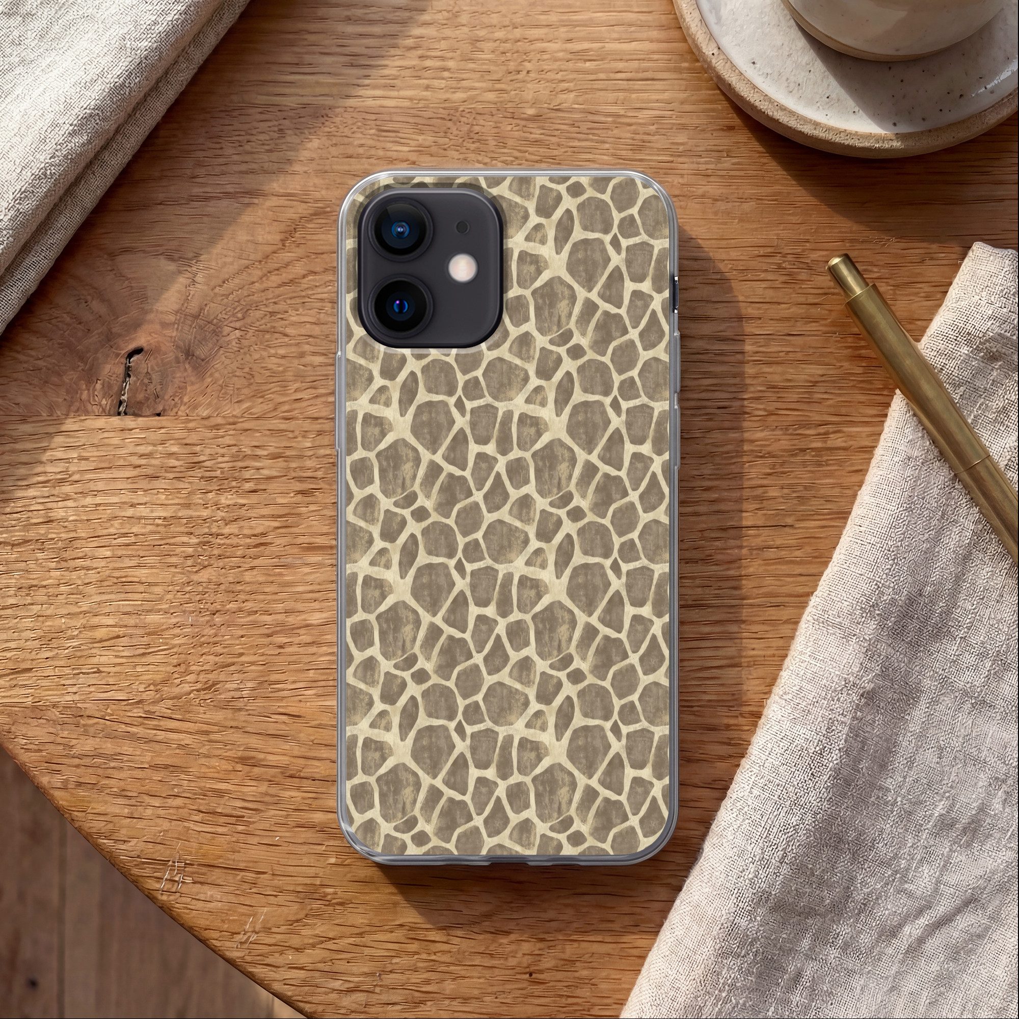 MuchoWow Handyhülle für Apple iPhone 12 Mini Giraffe - Muster - Beige - Braun, Smartphone-Bumper, Print, Handy Schutzhülle Dünn