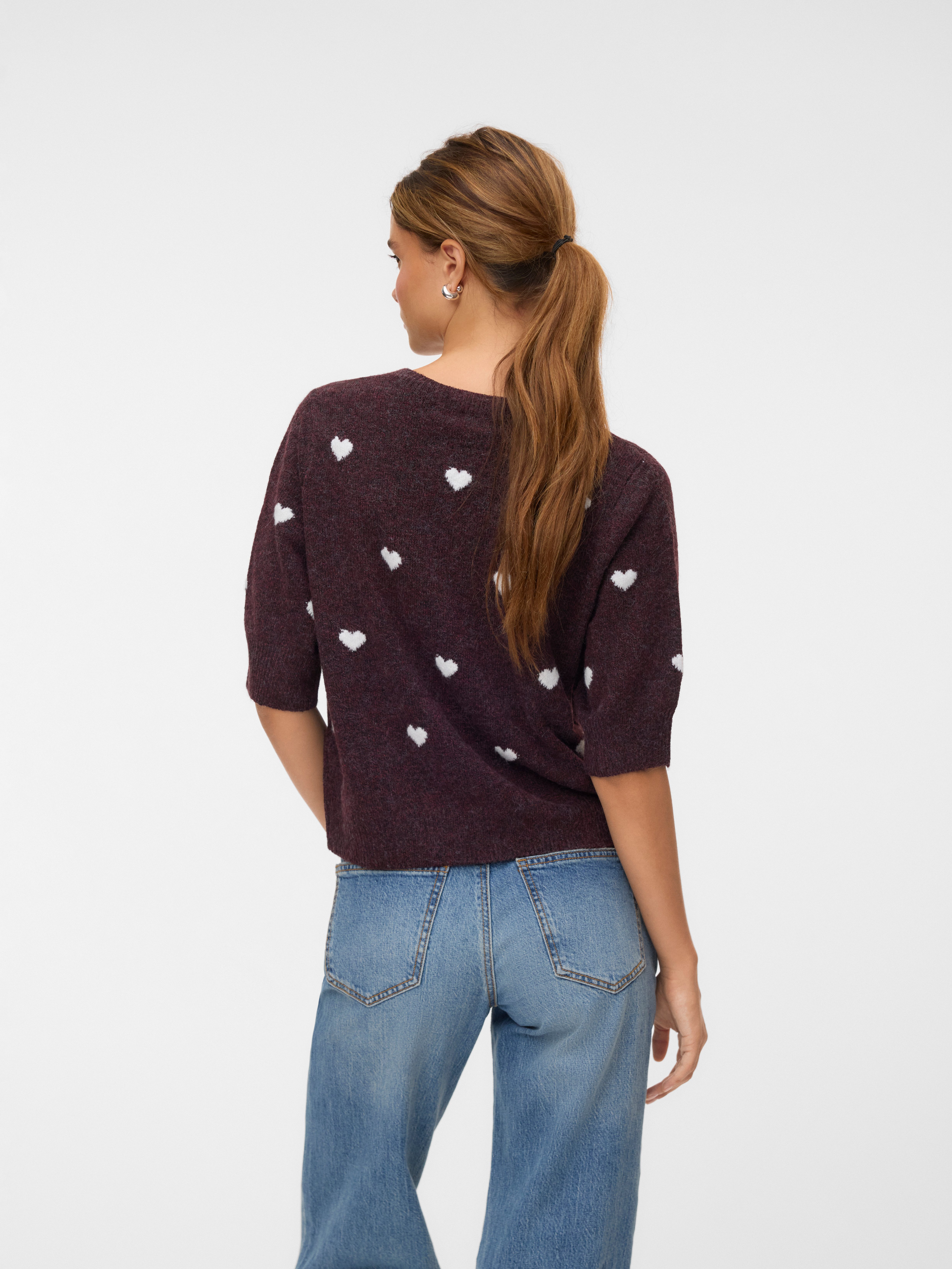 Vero Moda Kurzarmpullover VMDOFFY INTARSIA 2/4 O-NK PULLOV GA NOOS Materialmix, Stretch, regular fit