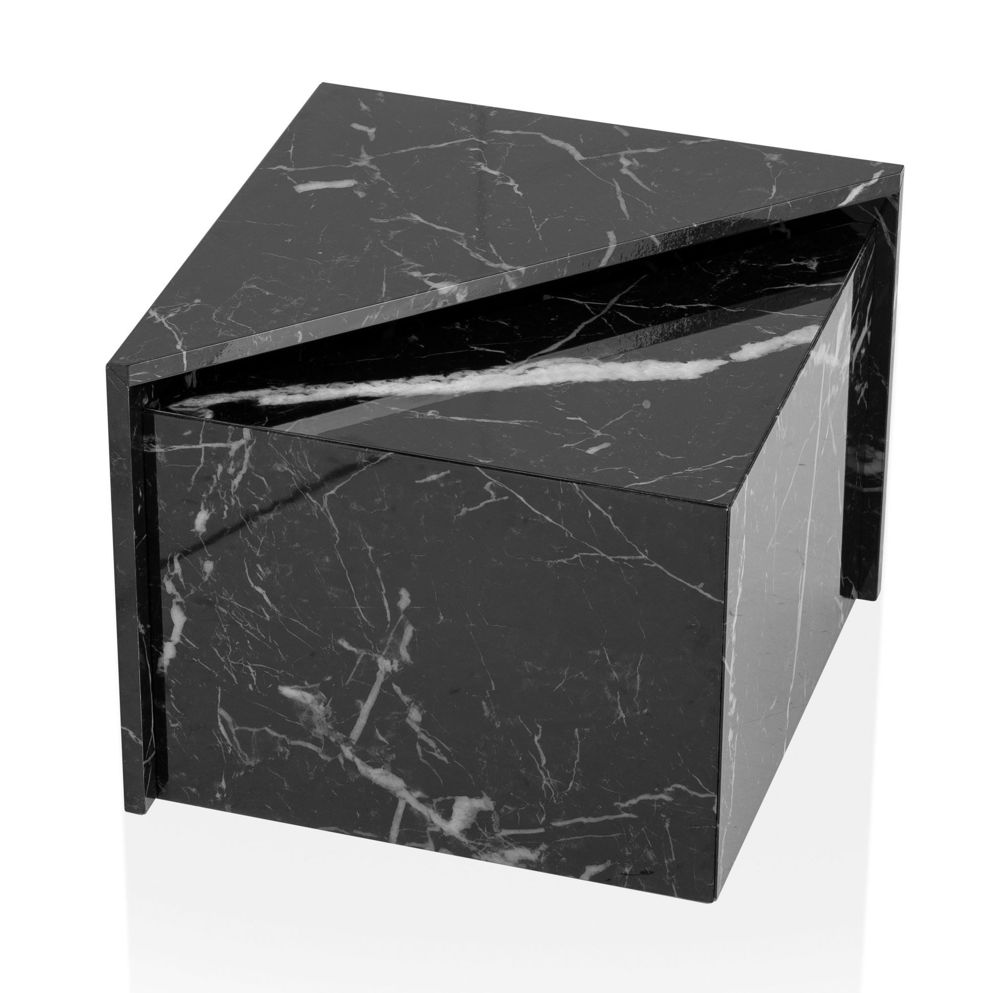 furnicato Satztisch Couchtisch 2er Set dreieckig 50x50/46x46 cm Schwarz (1-St), Platzsparender Beistelltisch-Satz mit praktischer Stapelfunktion