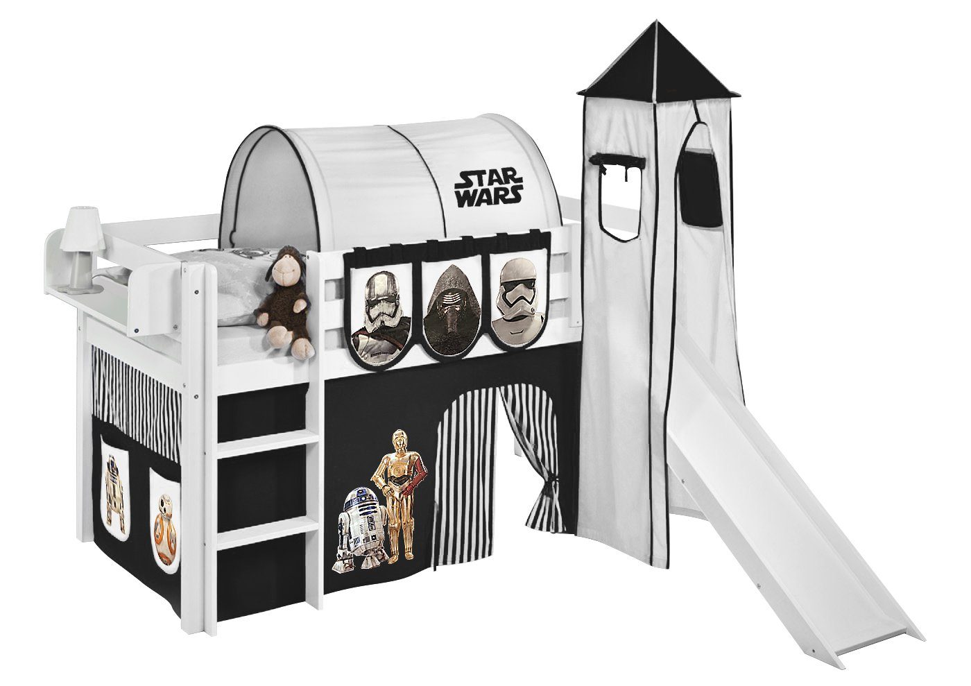 Lilokids Hochbett Spielbett JELLE Star Wars - Hochbett - mit Turm, Rutsche und Vorhang