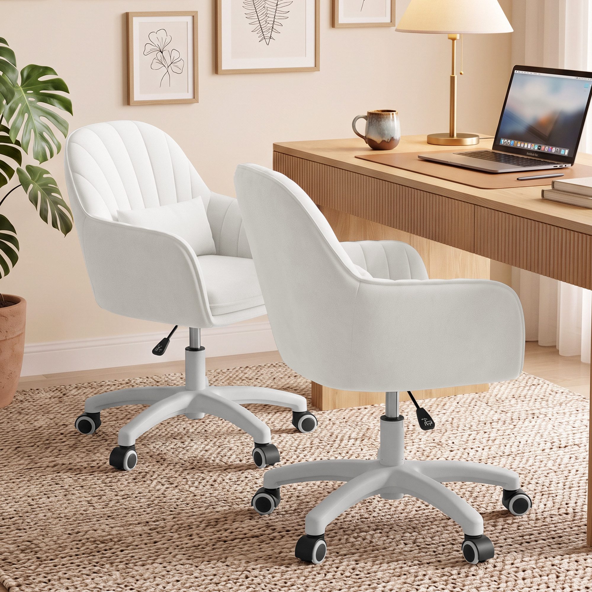 HawthyHome Bürostuhl Ergonomischer Homeoffice-Stuhl, 360° Drehbar & Höhenverstellbar (2 St), Samtbezug mit Kopfkissen, ideal für Arbeitszimmer & Schlafzimmer