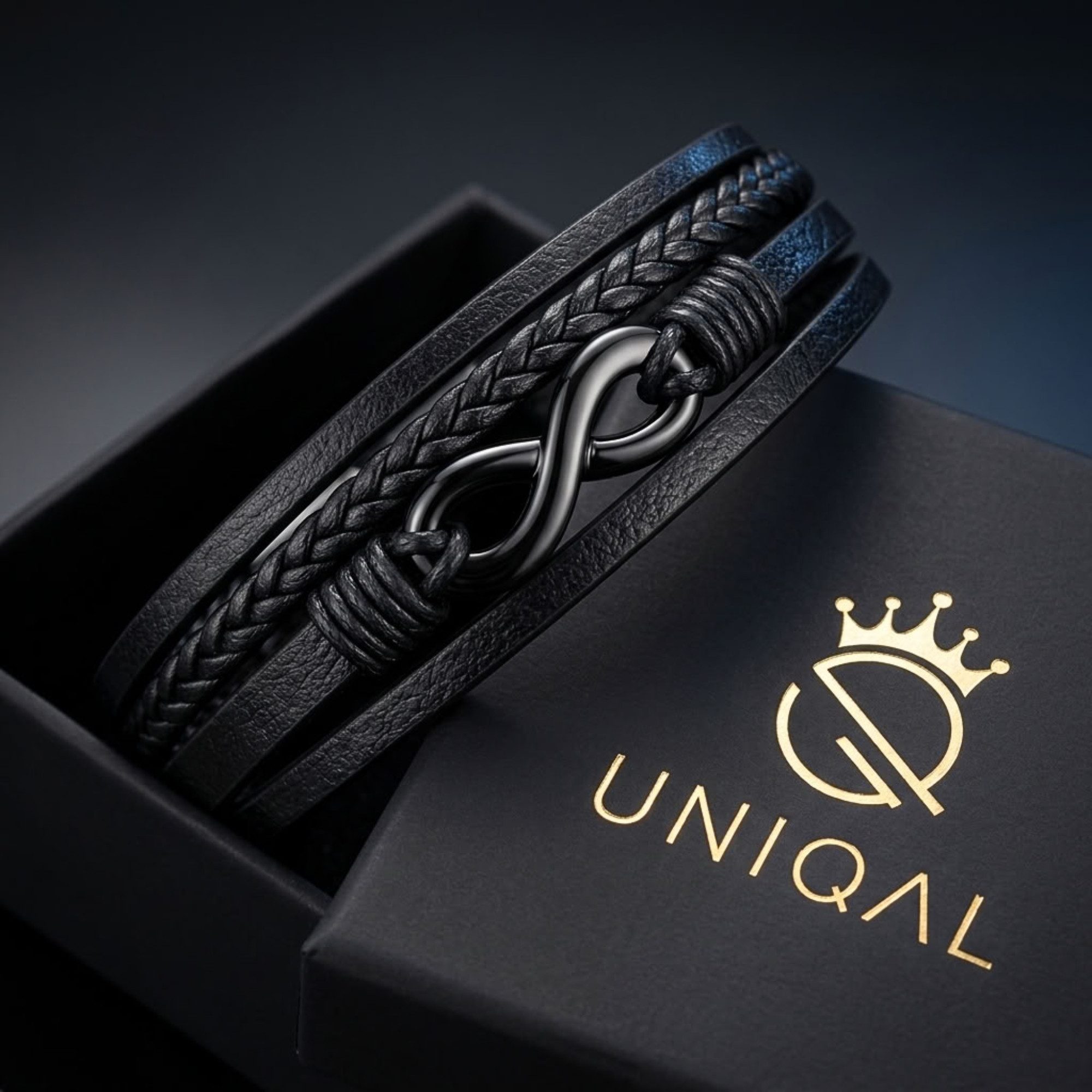 UNIQAL.de Lederarmband Unisex Schwarz & Silber mit Unendlichkeit Symbol – „NICE INFINITY“ (Elegant verarbeitet, langlebig und angenehm zu tragen – das ideale Ge – Bild 2 von 5